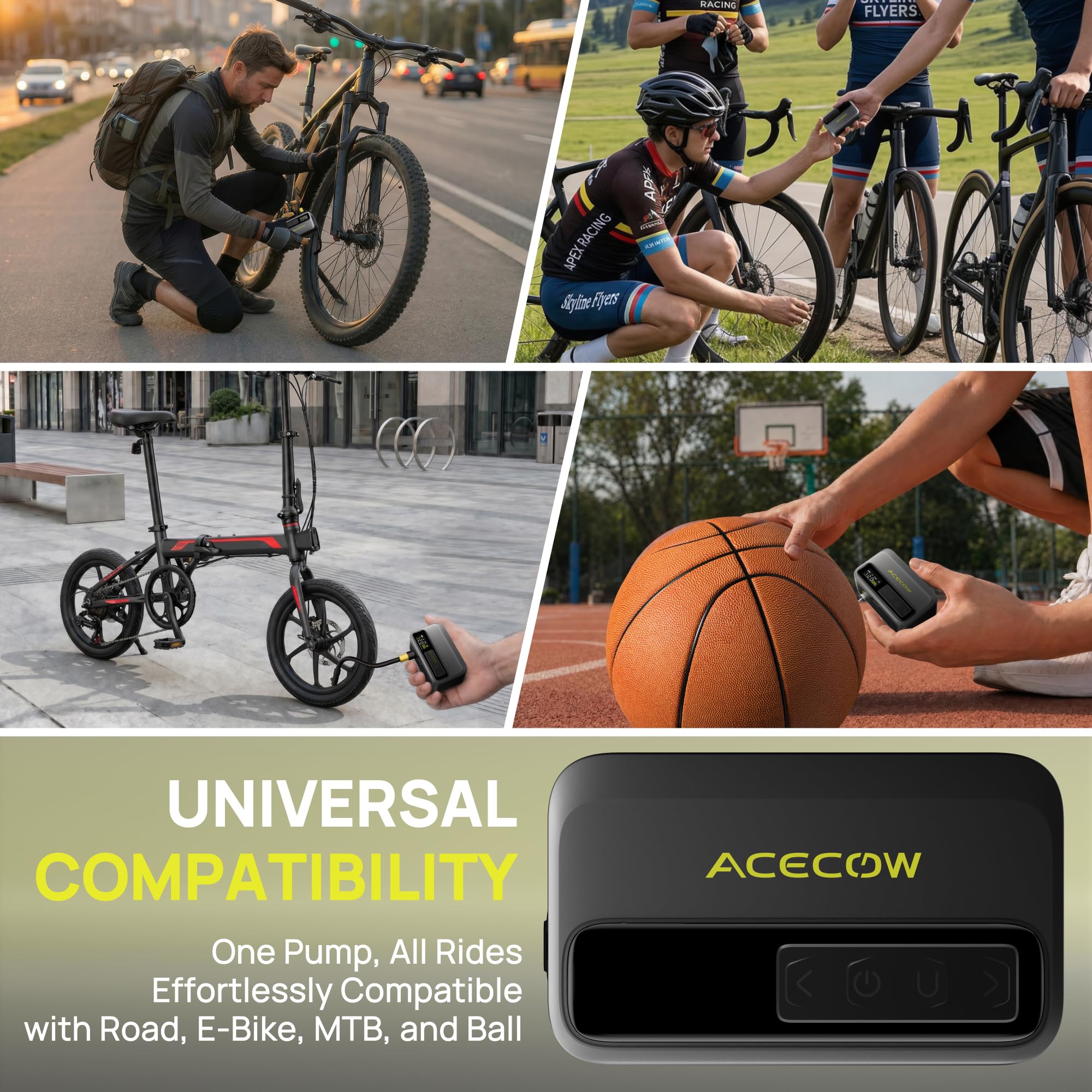 Pompe à Vélo Électrique AT5Pro Mini sans Fil 120 PSI Arrêt Auto pour Vélo de Route VTT