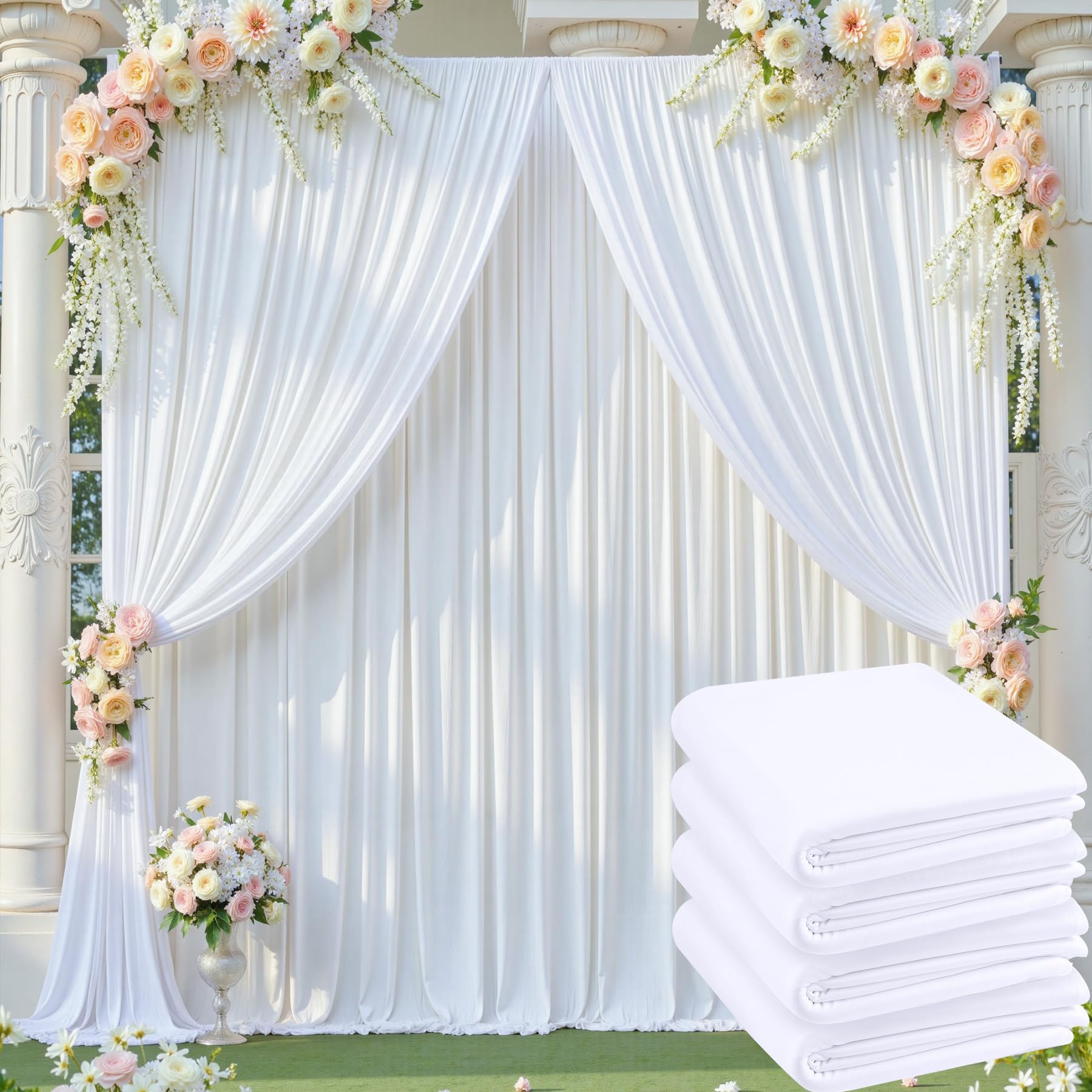 20ftx10ft White Backdrop Curtains for Party Background, Wrinkle Free 4 Panels 5x10ft Silky Polyester Photo Backdrop Drapes Back Drop Cloth for Wedding