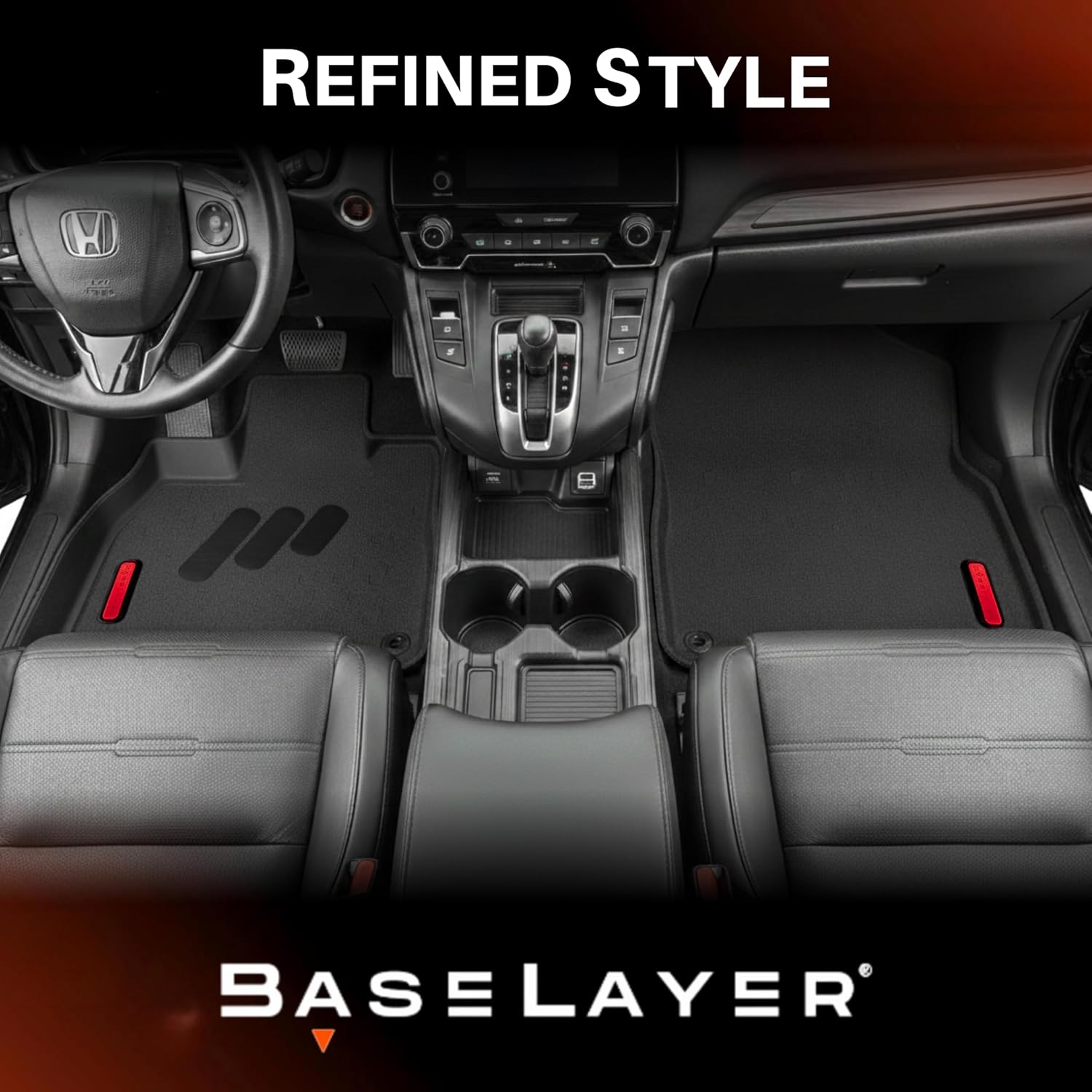 BaseLayer Elite Floor Mats for Honda CR-V (2017-2022) – Made in USA – Precision Fit Heavy Duty All-Weather Mats for Honda CRV – LX, EX, Hybrid, Touring, Special Edition – Front & Rear (Red Logo)
