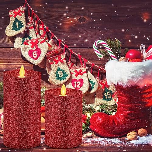 Miniatura 2 de Evenice Velas sin llama parpadeantes velas remotas de llama roja con purpurina para pilas cera decorativa sin perfume con temporizador y 10 teclas