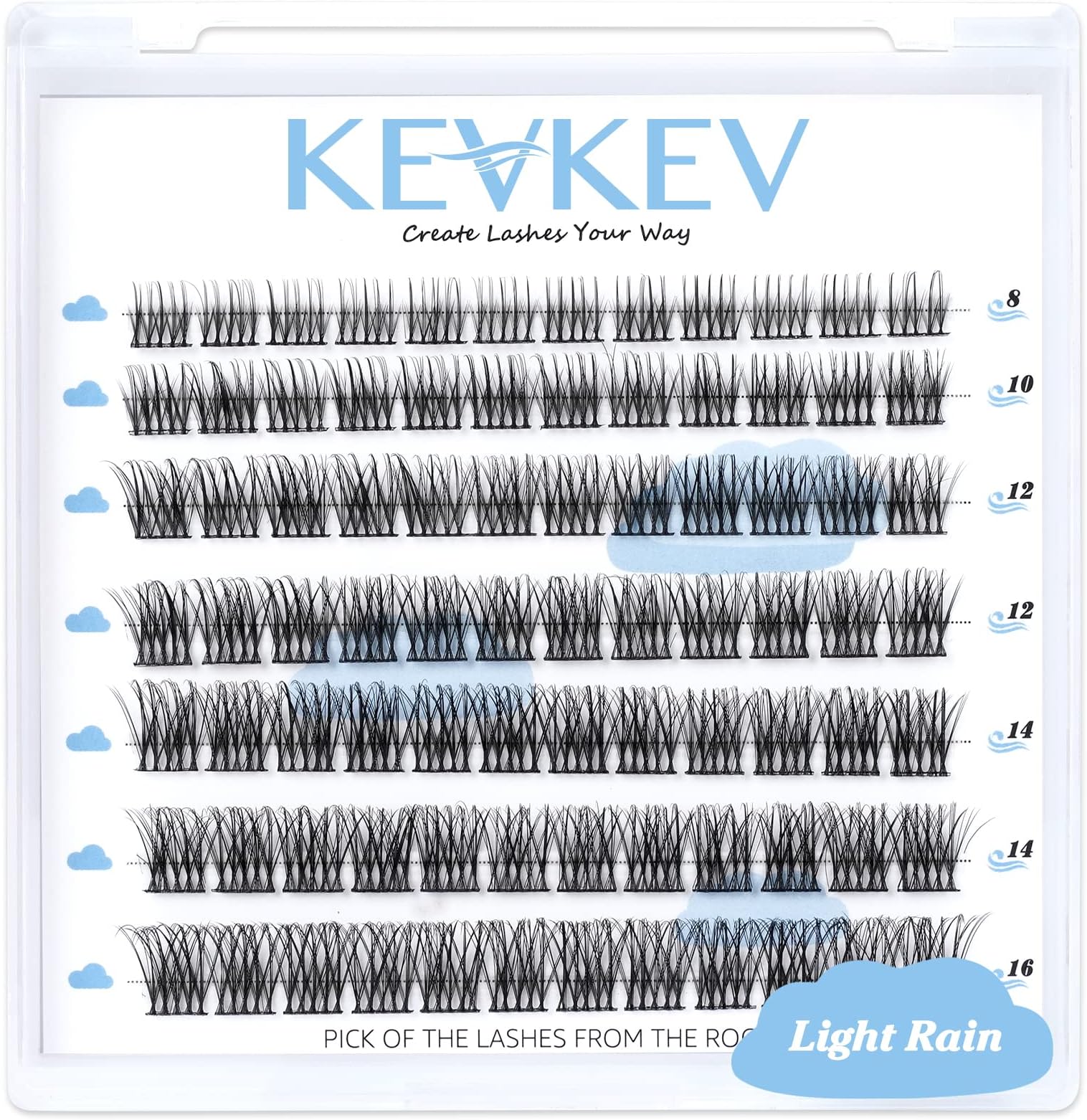 KevKev Lash Clusters 84 Pcs Cluster Lashes Eyelash Clusters DIY Cluster Eyelash Extensions Individual Lashes Soft and Comfortable (Light Rain,C-8-16mix)