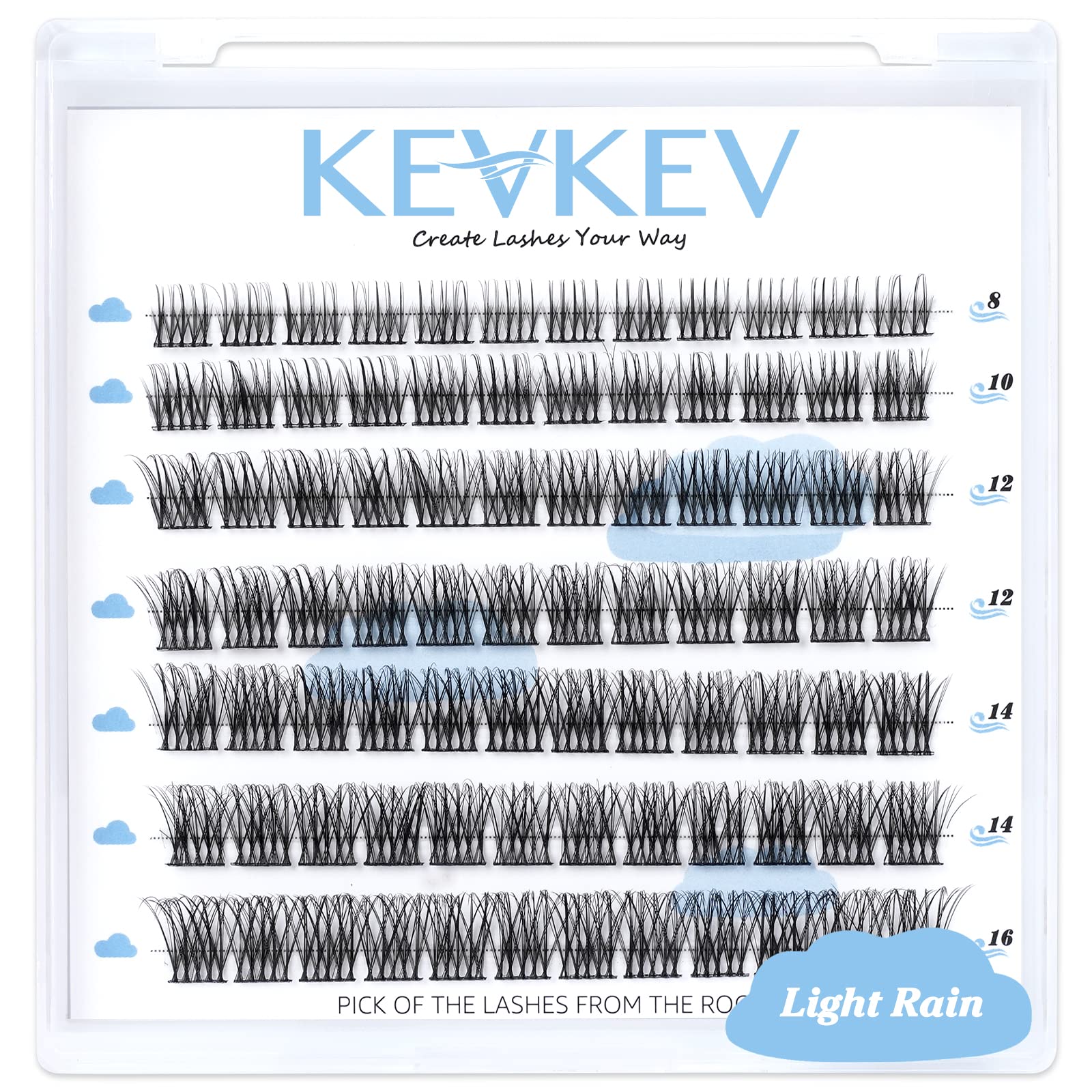KevKev Lash Clusters 84 Pcs Cluster Lashes Eyelash Clusters DIY Cluster Eyelash Extensions Individual Lashes Soft and Comfortable (Light Rain,C-8-16mix)
