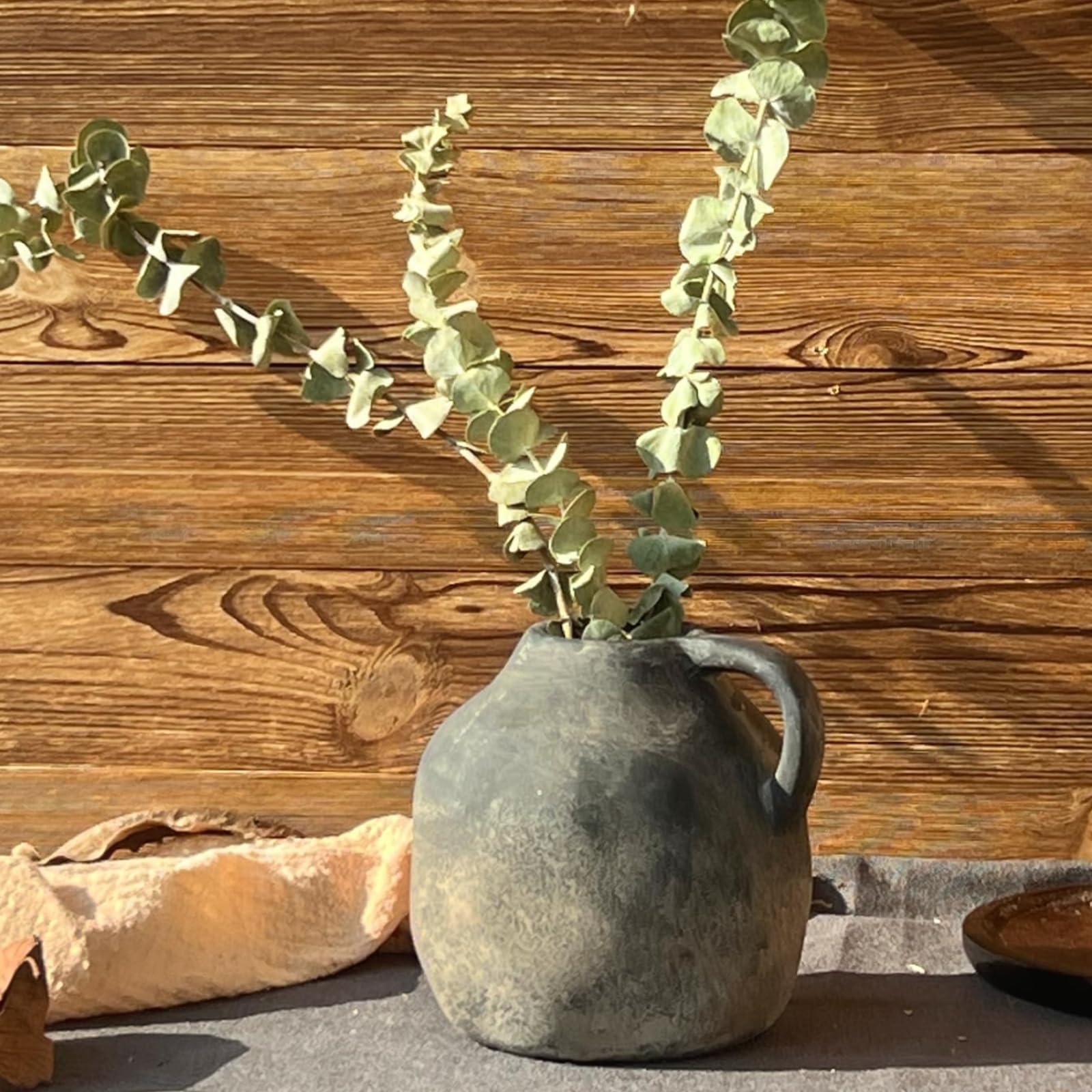 DJYY 5.7Inch Farmhouse Rustic Ceramic Vase, black Vintage Ceramic Vase,Living Room,Dining Table, Entryway, Wedding Housewarming Gift - Image 3