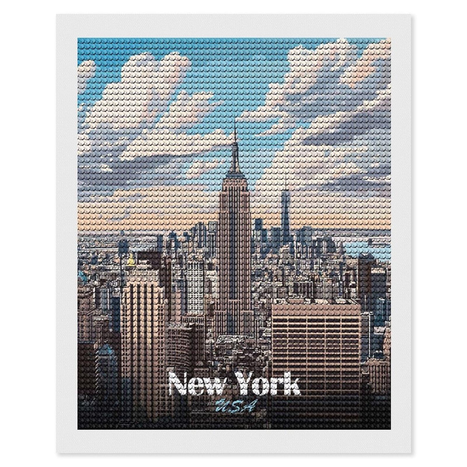 Junmoney New York City Skyline(3) Diamond Painting Set 16"x20", Stress Relief Craft, Easy to Enjoy, Vintage Style Decor, Festive Craft Gift