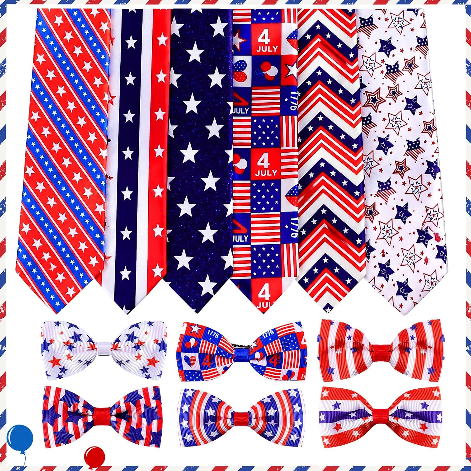 SATINIOR 12 Pieces 4th of July Tie Set for Men 250th Patriotic Neckties Clip-on Bow Ties American Flag Independence Day Accessories for Party Office Celebration