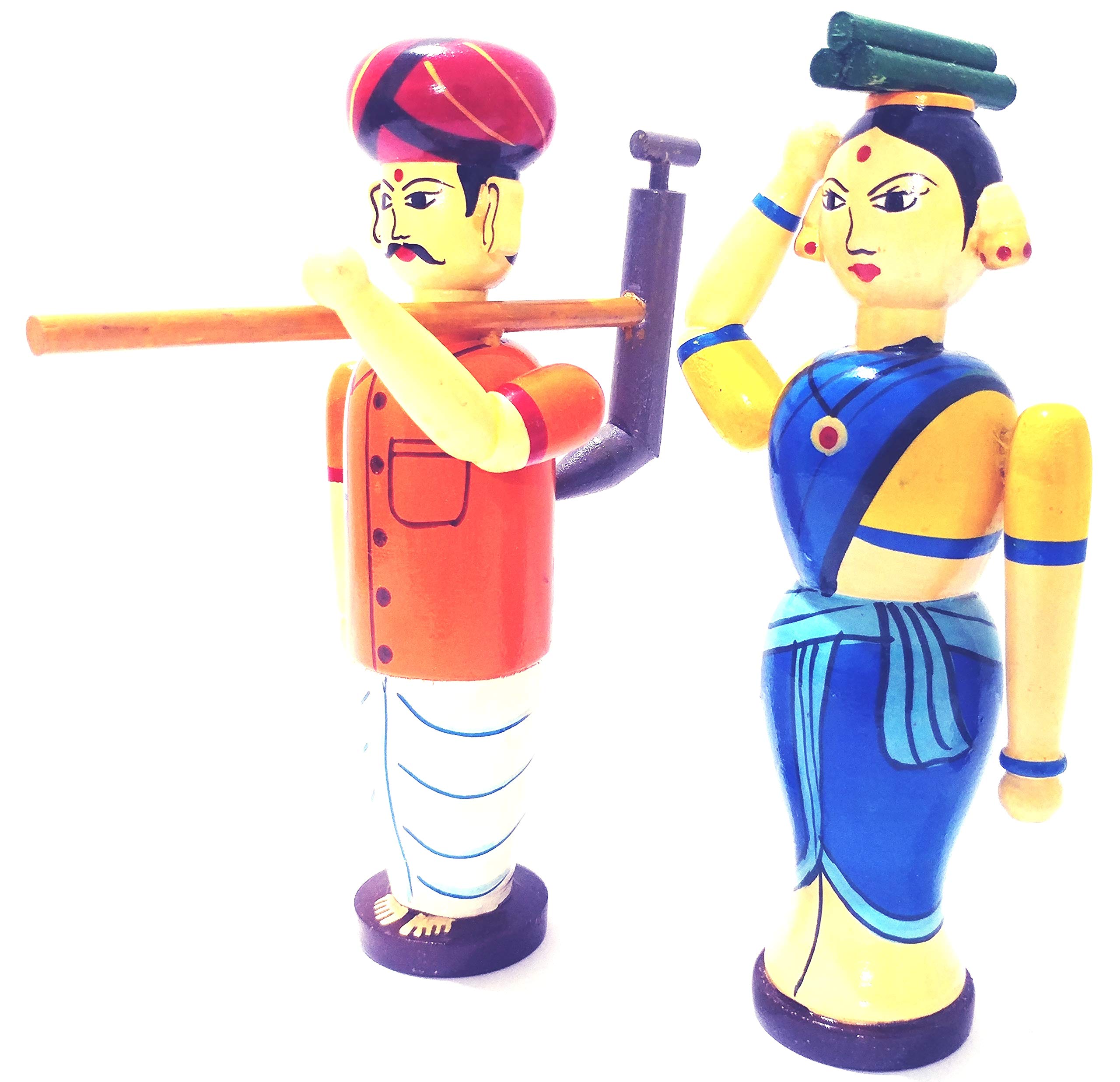 Crafts India® Handcrafted channapatna Wooden Farmer Couple Doll - Ningappa & Ningamma (Assorted)- 17 cms (B08M6BY5NF) Amazon Price History, Amazon Price Tracker