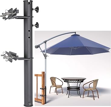 Patio Table/Offset Umbrella Railing Holder, Stainless Steel Outdoor Umbrella Mount/Bracket for Deck Railing, Adjustable Base Width Tube ID 2.05"