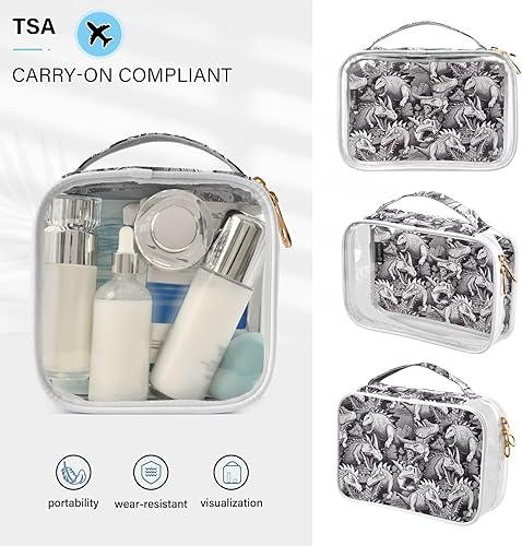 Miniatura 5 de Bolsa de aseo transparente de dinosaurio dinosaurio para viajar, paquete de 2 bolsas de cosméticos de maquillaje con cremallera, bolsa de viaje para