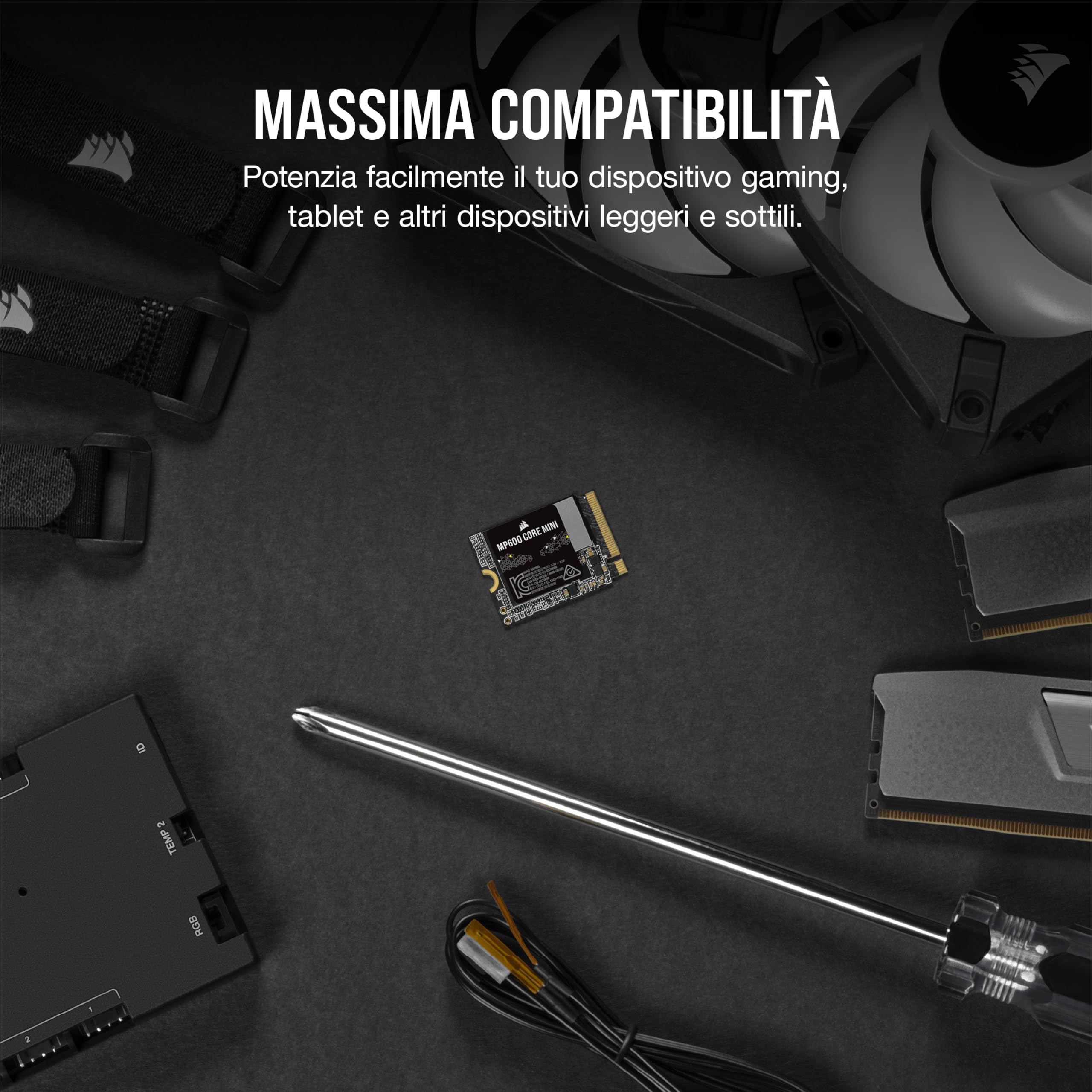 Corsair MP600 CORE MINI 2TB M.2 NVMe PCIe x4 Gen4 2 SSD – M.2 2230 – Fino a 5.000 MB/sec in Lettura Sequenziale – NAND QLC ad Alta Densità – Ottimo per Steam Deck, ASUS ROG Ally – Nero