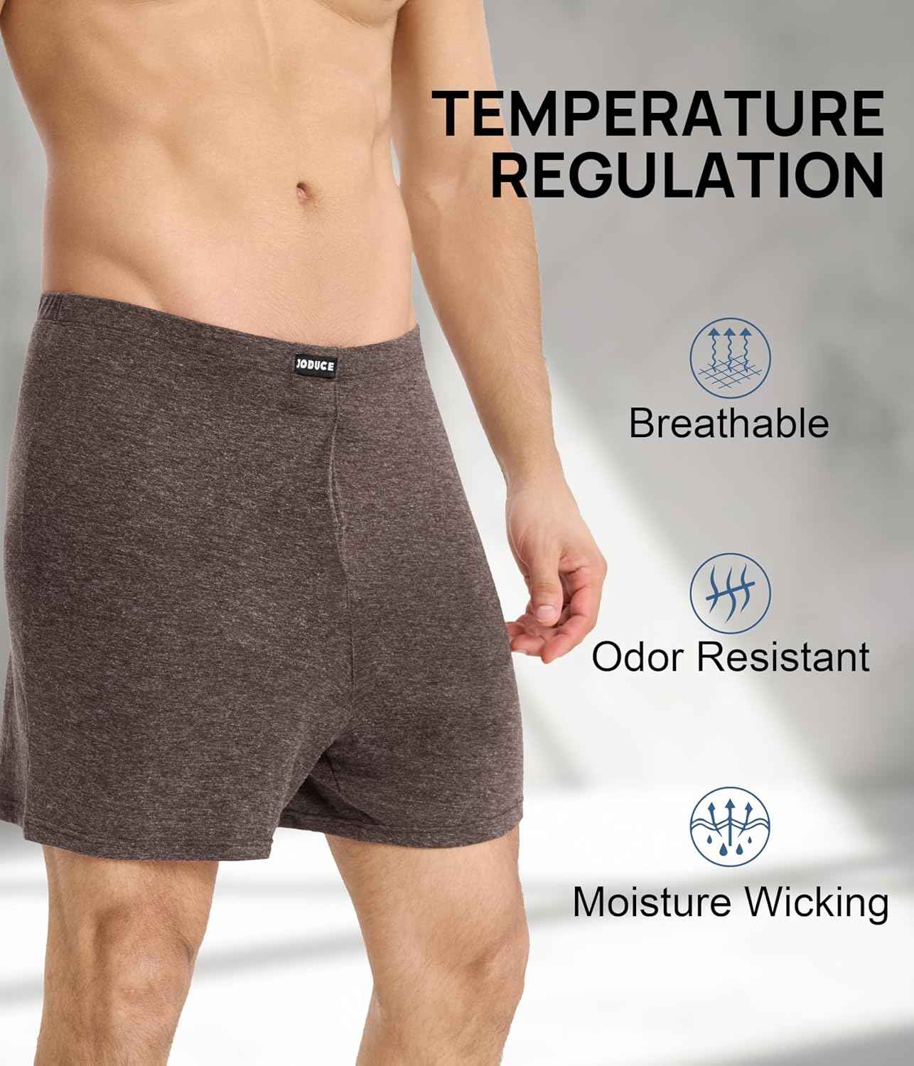 JODUCE 2 Pack Men's Merino Wool Boxer Briefs, Breathable Soft Loose Moisture Wicking Tagless with Elastic Waistband - Image 4