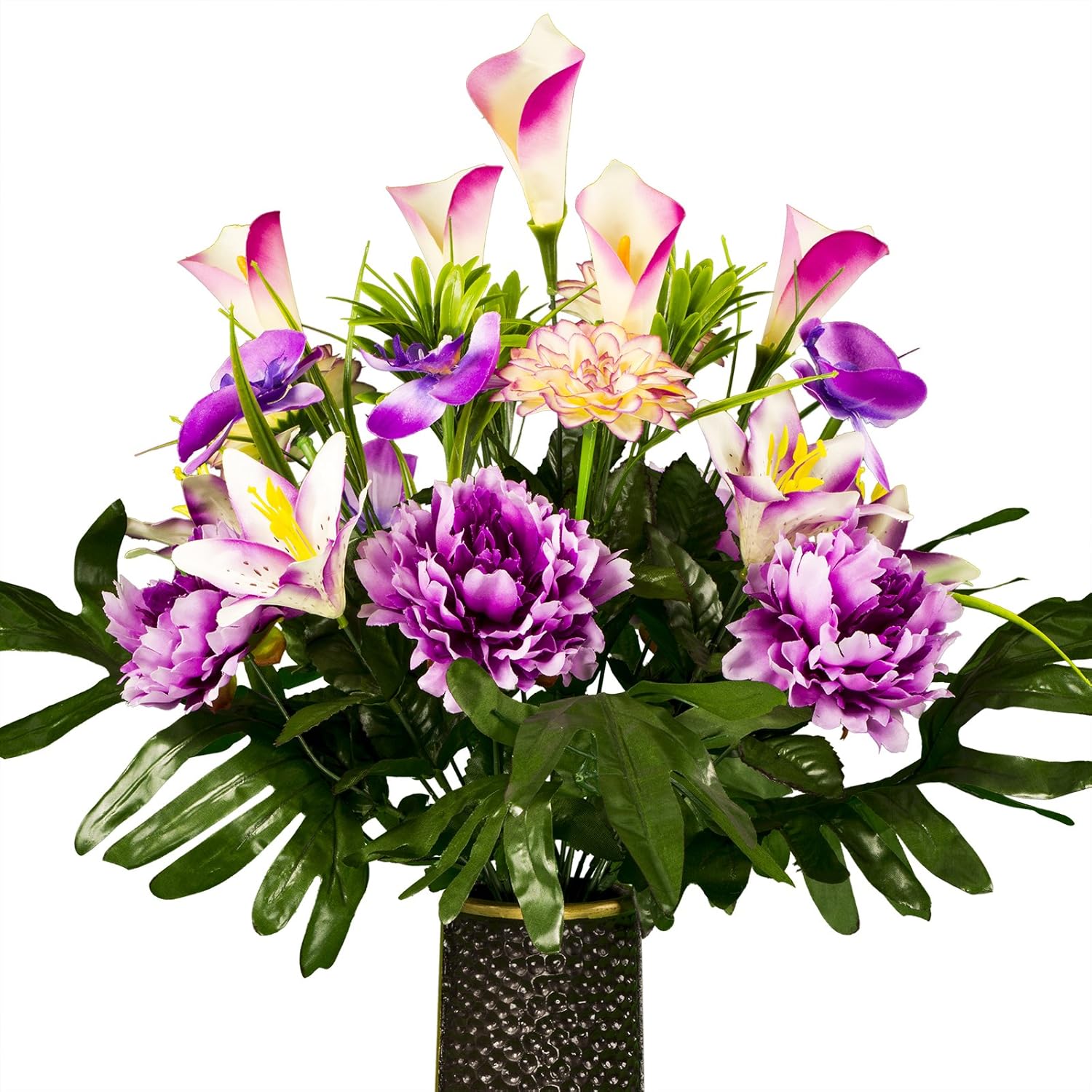 Amazon｜ラベンダーパープル牡丹Lily and Orchid人工ブーケ、featuring The stayinthevase