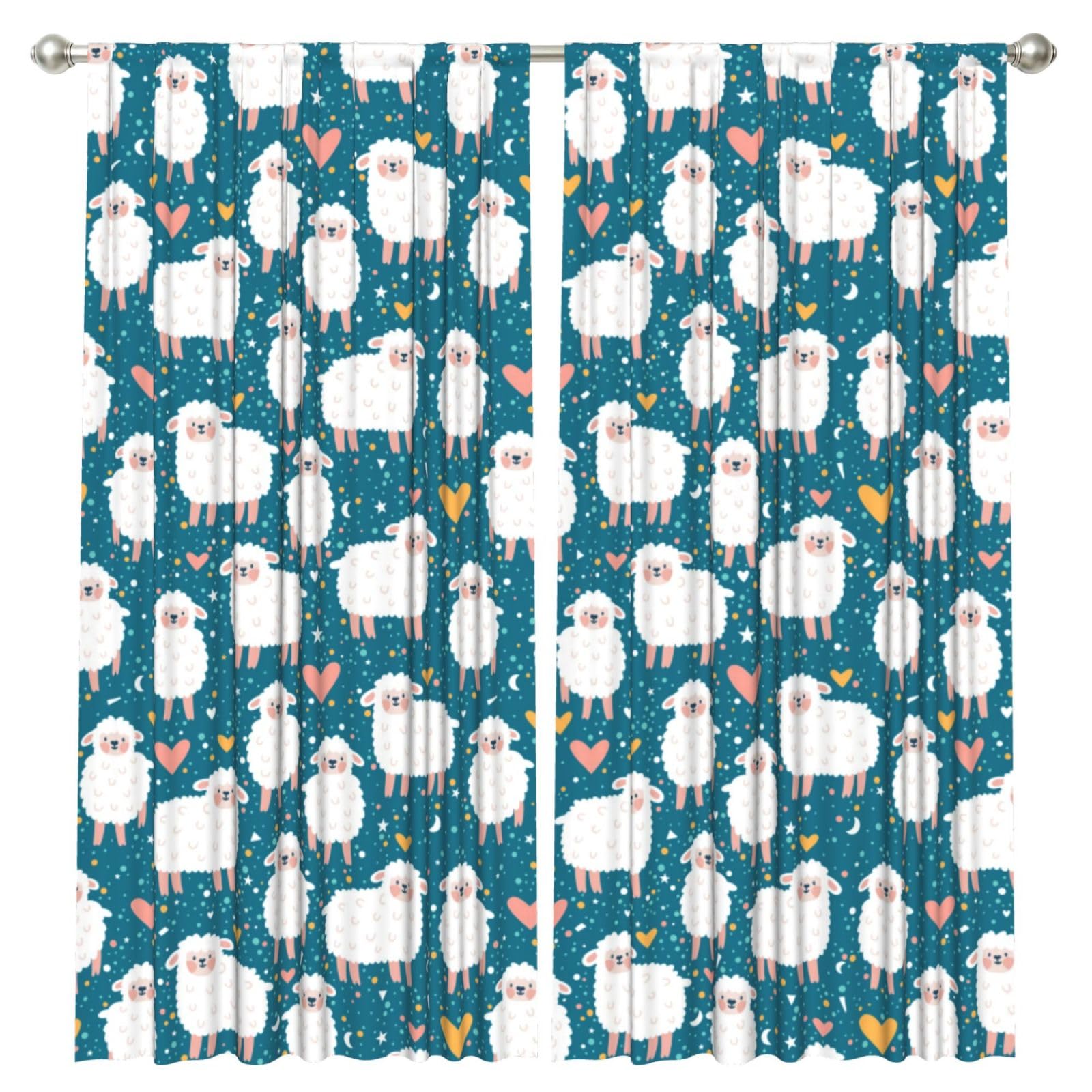 InOmak Cute Sheep, 2 Panels Window Curtains 52 x 84 Inch Blackout Curtains for Living Room Bedroom