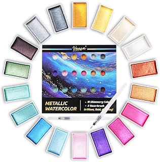 Metallic Watercolor Paint, 18 Pigment-Rich Colors + 2 Waterbrushes, XL Pans, Starry Series Water Color for Professionals Artists & Crafters