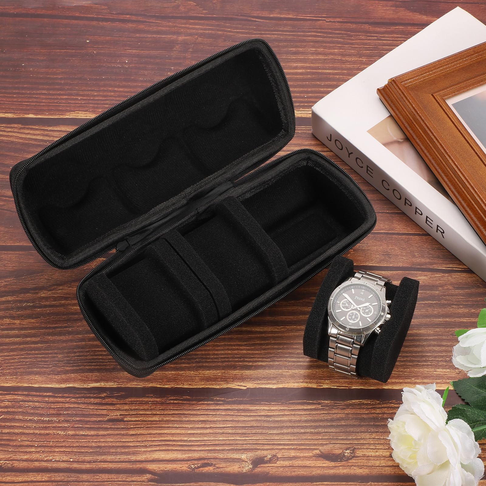 Estuche rígido de viaje para relojes de 3 ranuras, organizador de almacenamiento y exhibición de relojes para hombres y mujeres con almohada suave para la mayoría de relojes y relojes inteligentes d