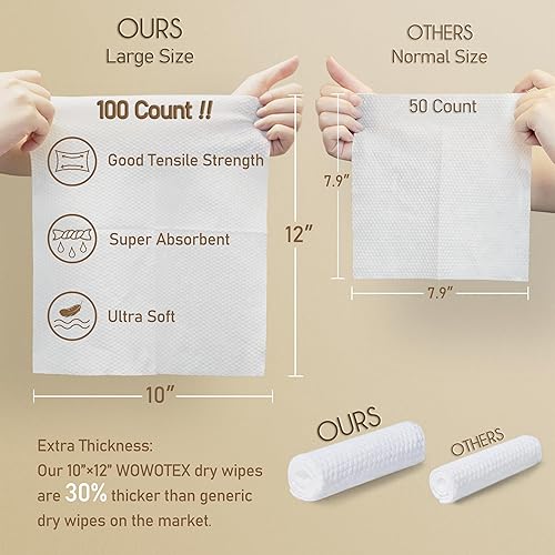 Miniatura 4 de Lujoso contenedor de toallas de bambú (caja de bambú) con toalla facial desechable, toallitas grandes y secas biodegradables, 100 toallas faciales