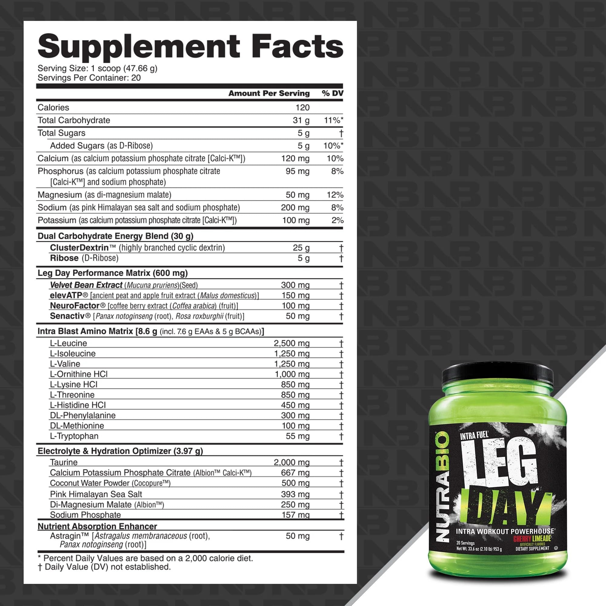 NutraBio Leg Day Intra Workout Powder – Advanced Carb Supplement with Cluster Dextrin & Electrolytes – Carb Powder with EAAs/BCAAs – Cyclic Dextrin for Performance – Cherry Lime, 20 Servings — Amazon image 2