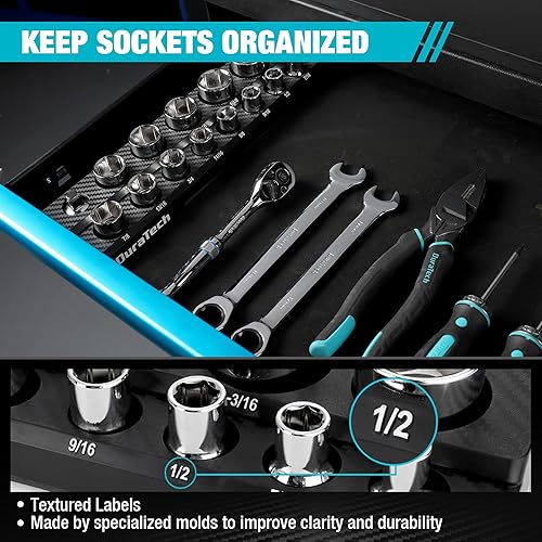 Miniatura 3 de DURATECH Organizador magnético de enchufes, bandeja de enchufes SAE de 12 pulgada con capacidad para 16 piezas de enchufes de tamaño estándar y