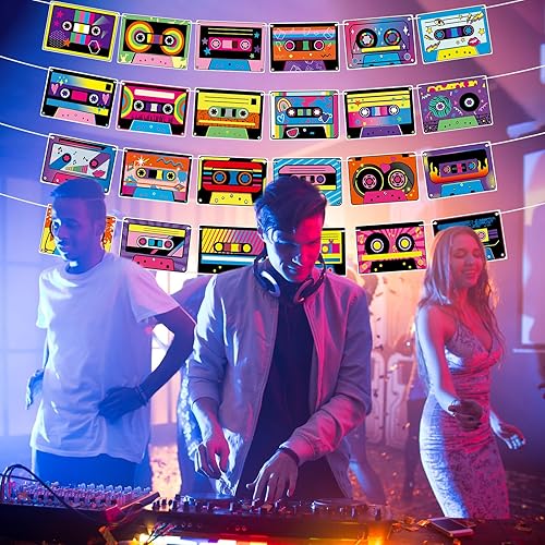 Miniatura 7 de 4 pancartas de fiesta con cinta de casete, decoración de casete retro para radio Boombox, decoración de casete para cumpleaños de los años 80 y 90,