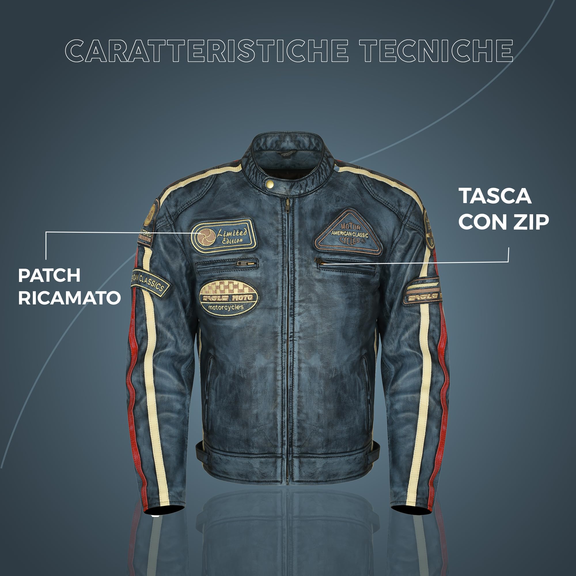 Generico Giubbotto Moto Uomo in Pelle di Agnello – Stile Café Racer & Custom Harley | Vintage Cerato a Mano con Protezioni CE
