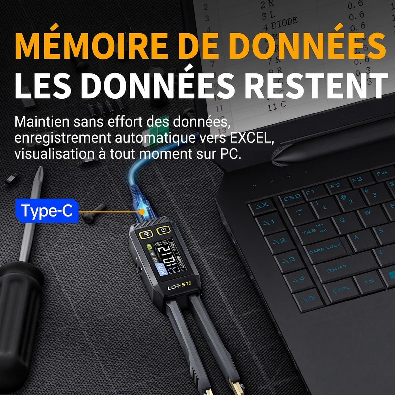 lcr Testeur de compteur Smart Bridge Tweezer Kit Numérique pour Mesure de Résistance, Inductance et Capacité (LCR-ST1 Tweezer Bridge)