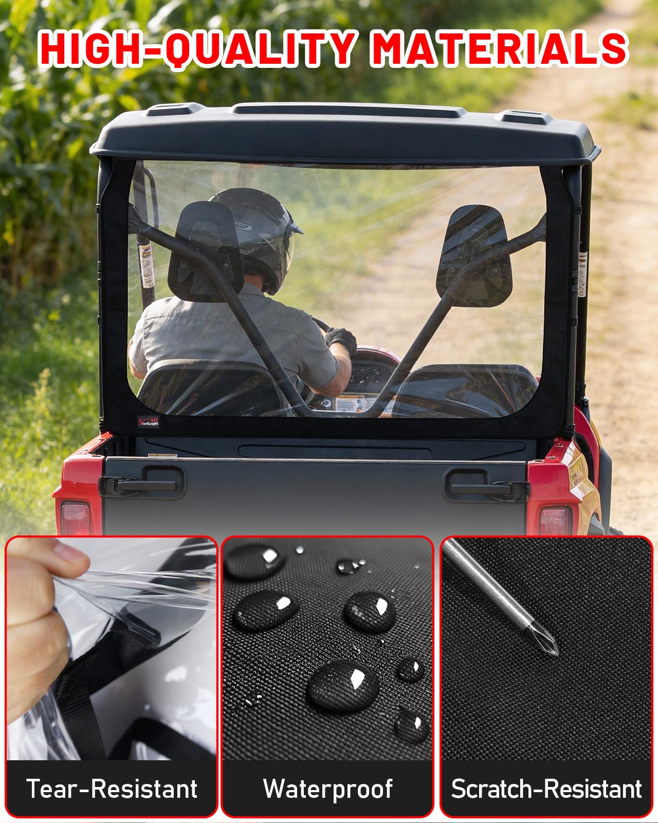 Rhino UTV Pare-brise arrière StarknightMT avec fermeture éclair compatible 450 660 700 Massimo MSU500 Hisun 500 700 Axis Cub Cadet Challenger Bennche