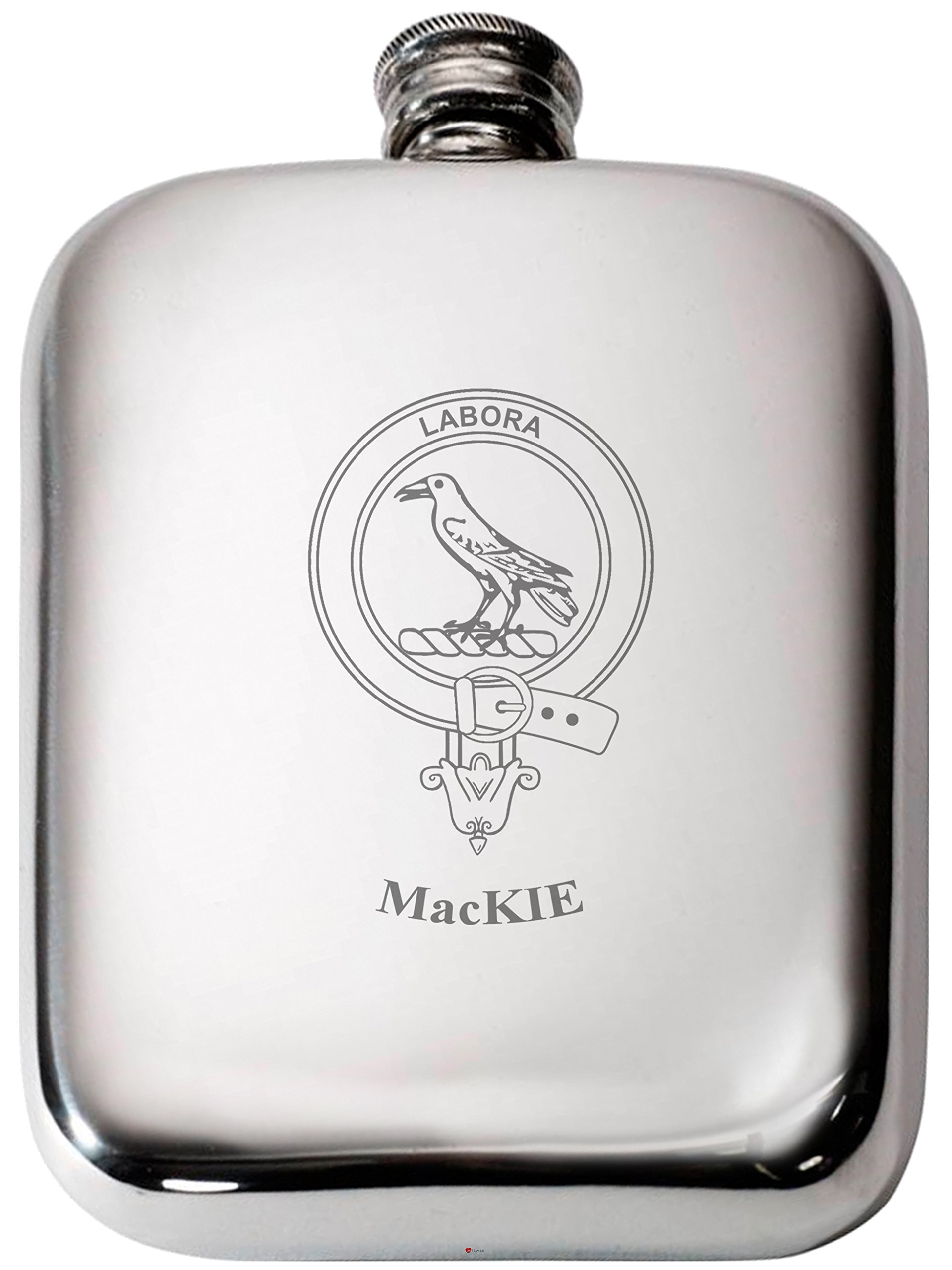 Flacon de hanche Mackie 6oz en étain avec crête écossaise pour cadeau d'exception