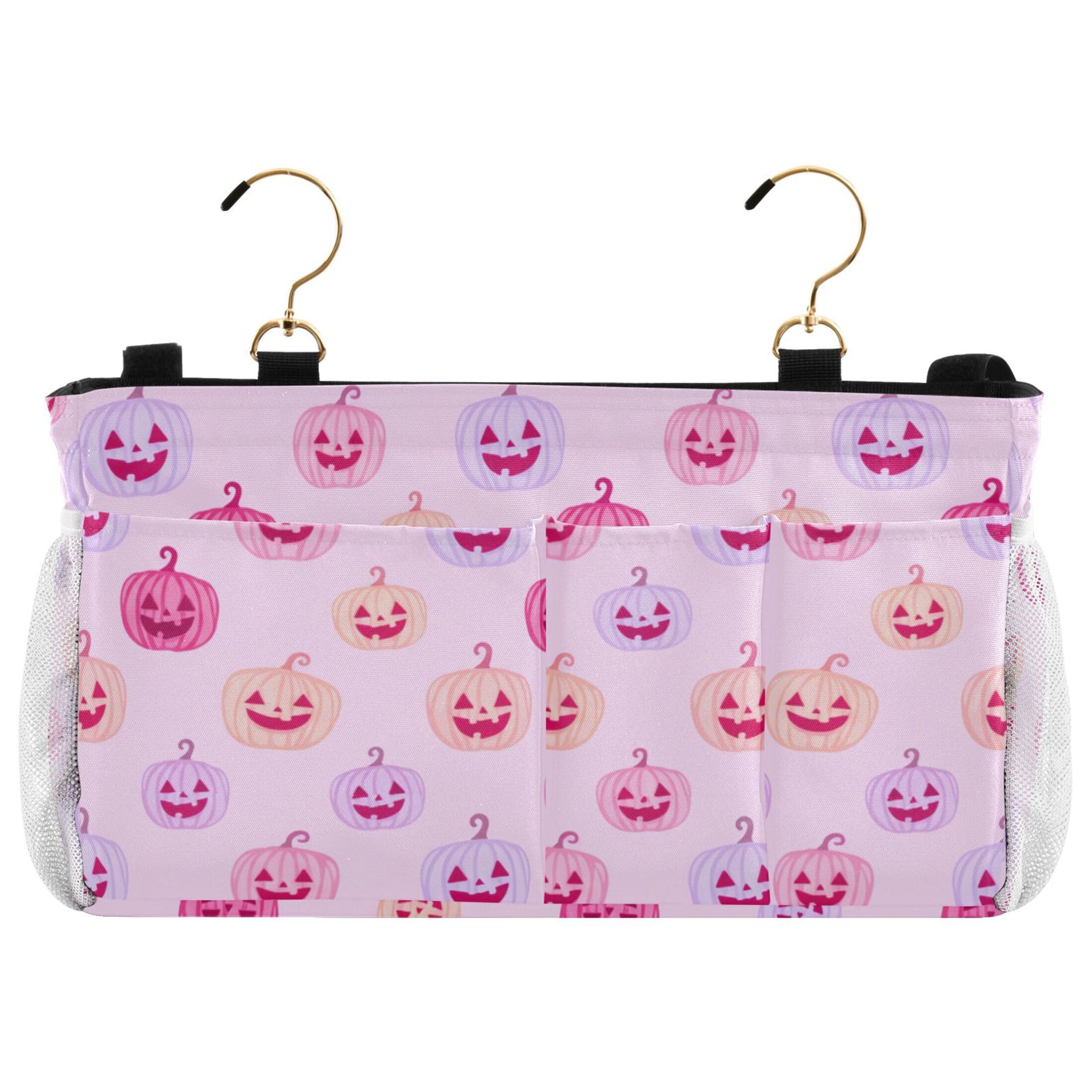 Burbuja Pastel Halloween Jack O Lantern Faces Bedside Caddy Hanging Storage Organizer with 2 Straps and Hooks for Home College Dorm Bunk Bed Hospital Bed Crib
