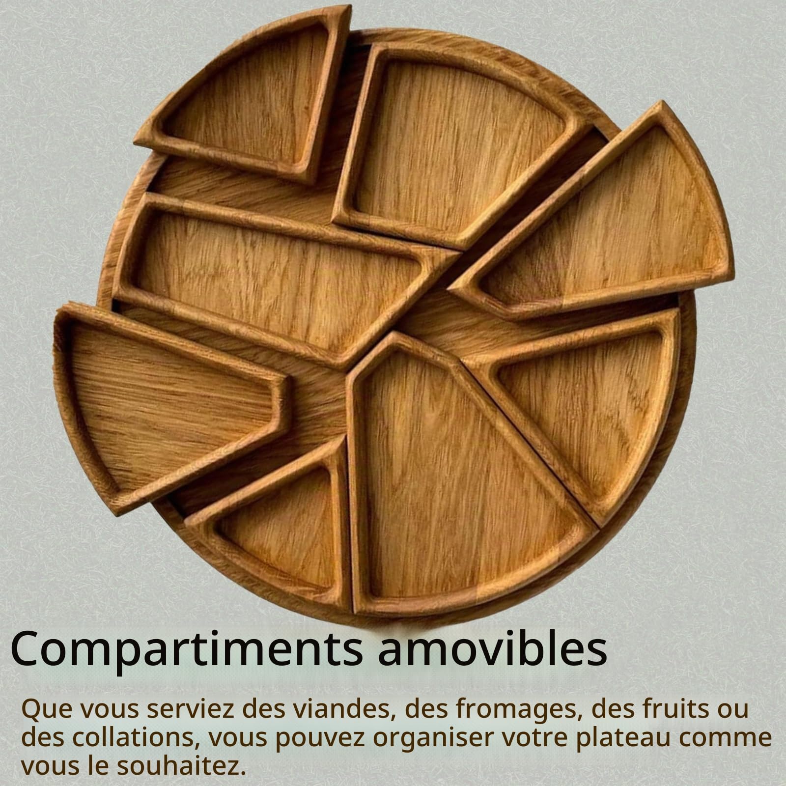 Plateau De Service Puzzle avec 8 Compartiments Amovibles, Plateau Rond en Bois, Lot De 8 Plateaux Rustiques Irréguliers pour Réception, Petit-Déjeuner, Table Basse, Cadeau De Pendaison(S*2)