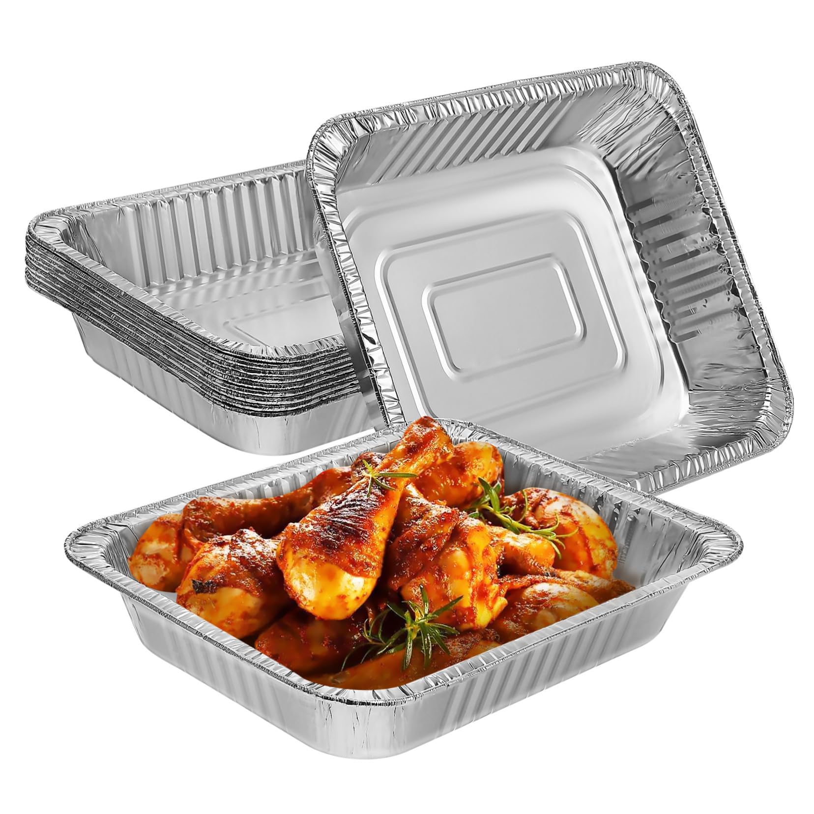 Paquete de 10 Bandejas de Aluminio de Profundidad para Hornear y Cocinar Alimentos, Desechables y Fáciles de Usar para Calentar y Almacenar Comida