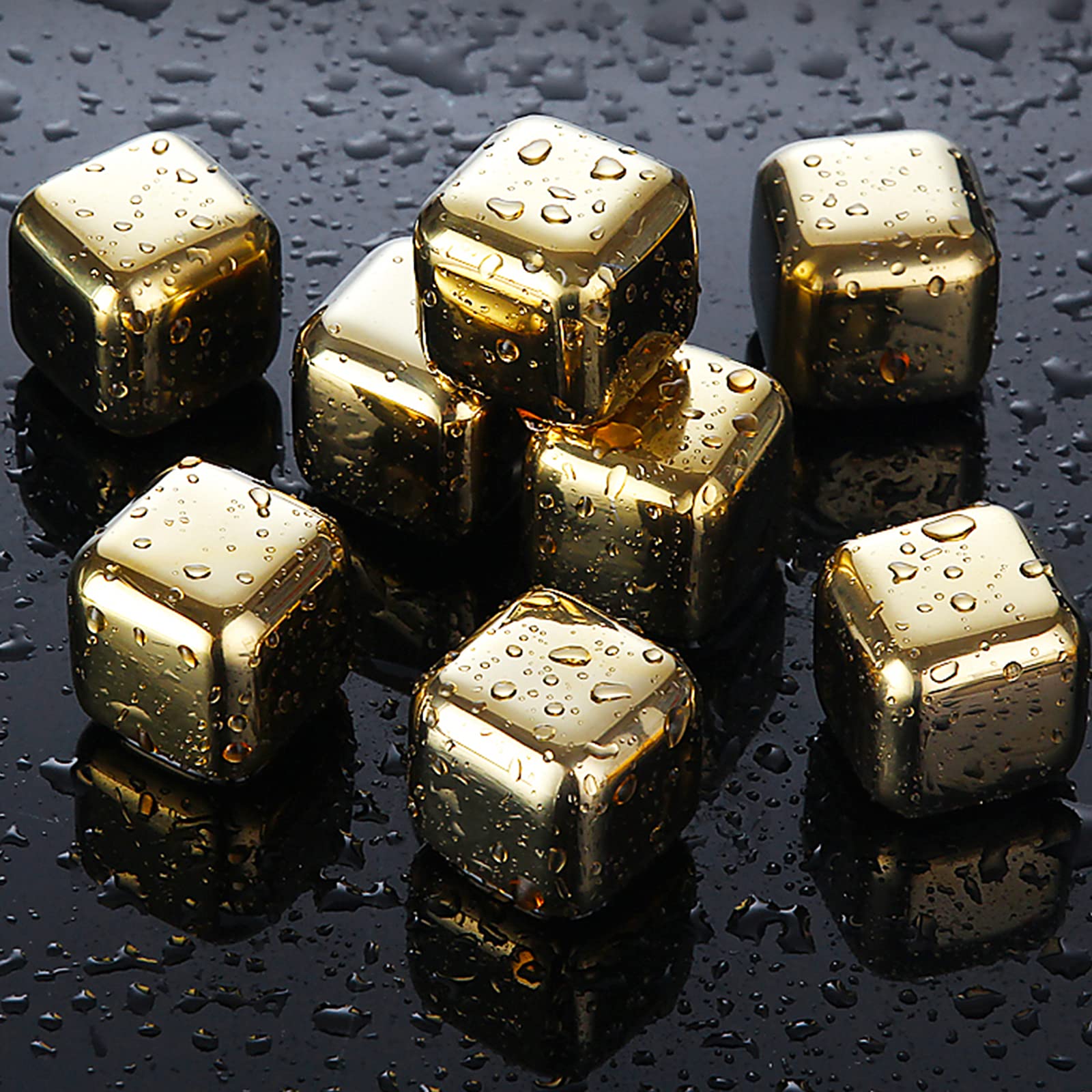 Piedras de Whisky Doradas Reutilizables Cubitos de Hielo Chilling Rocks Enfriador de Whisky Cubo de Hielo de Whisky Champagne Enfriador de Cerveza Acero Inoxidable,4PCS