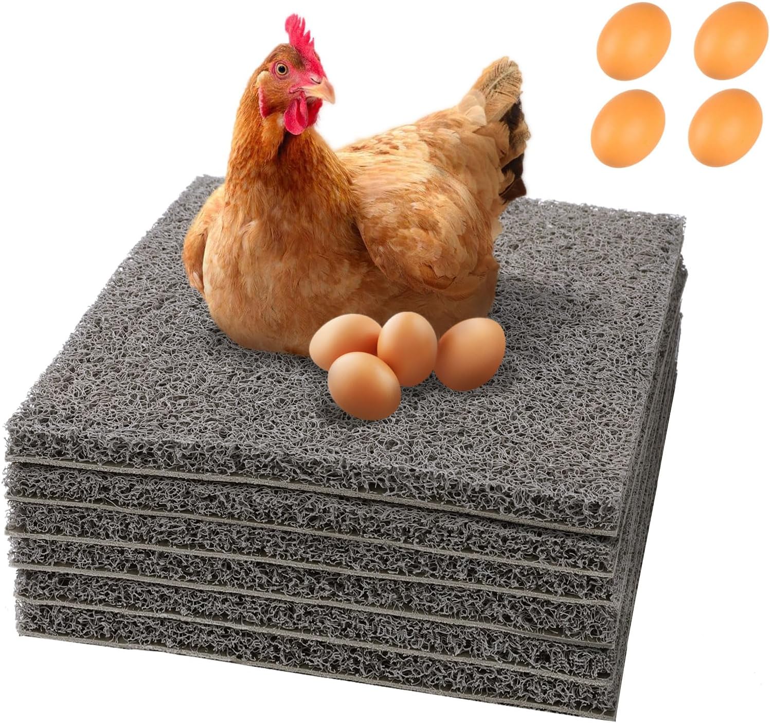 Washable Nesting Pads for Chicken Coop – 8 Pack 12x12 Inch Reusable Chicken Nesting Mats with 4 Fake Eggs, Easy Clean & Durable Laying Box Accessories for Hens (Gray)