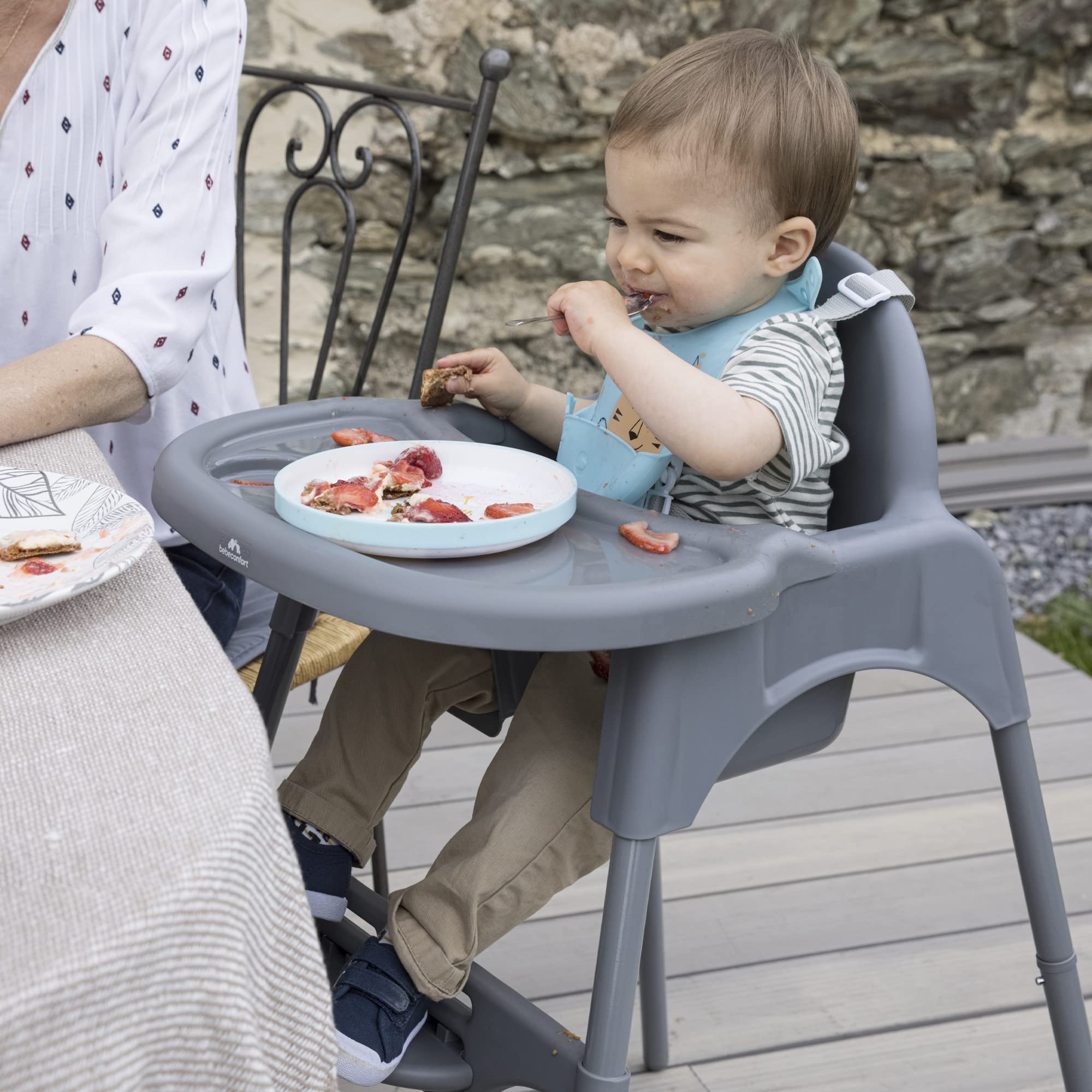 Bebeconfort Meely, Trona Bebé 2 en 1 Ajustable, Trona Portátil Bébé Convertible en Silla, 6 M-3 A (máx. 15 kg), Ligera (3,3 kg), Trona para Bebé, Fácil de limpiar, Arnés 5 Puntos, Dark Grey