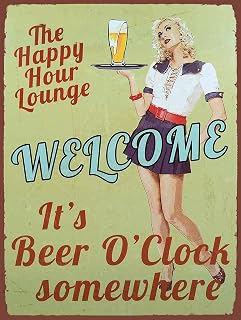 Welcome it's beer O clock somewhere JOKE RETRO METAL TIN WALL PLAQUE SIGN NOVELTY GIFT Home bar shed man cave (150MM X 200MM (6" X 8")
