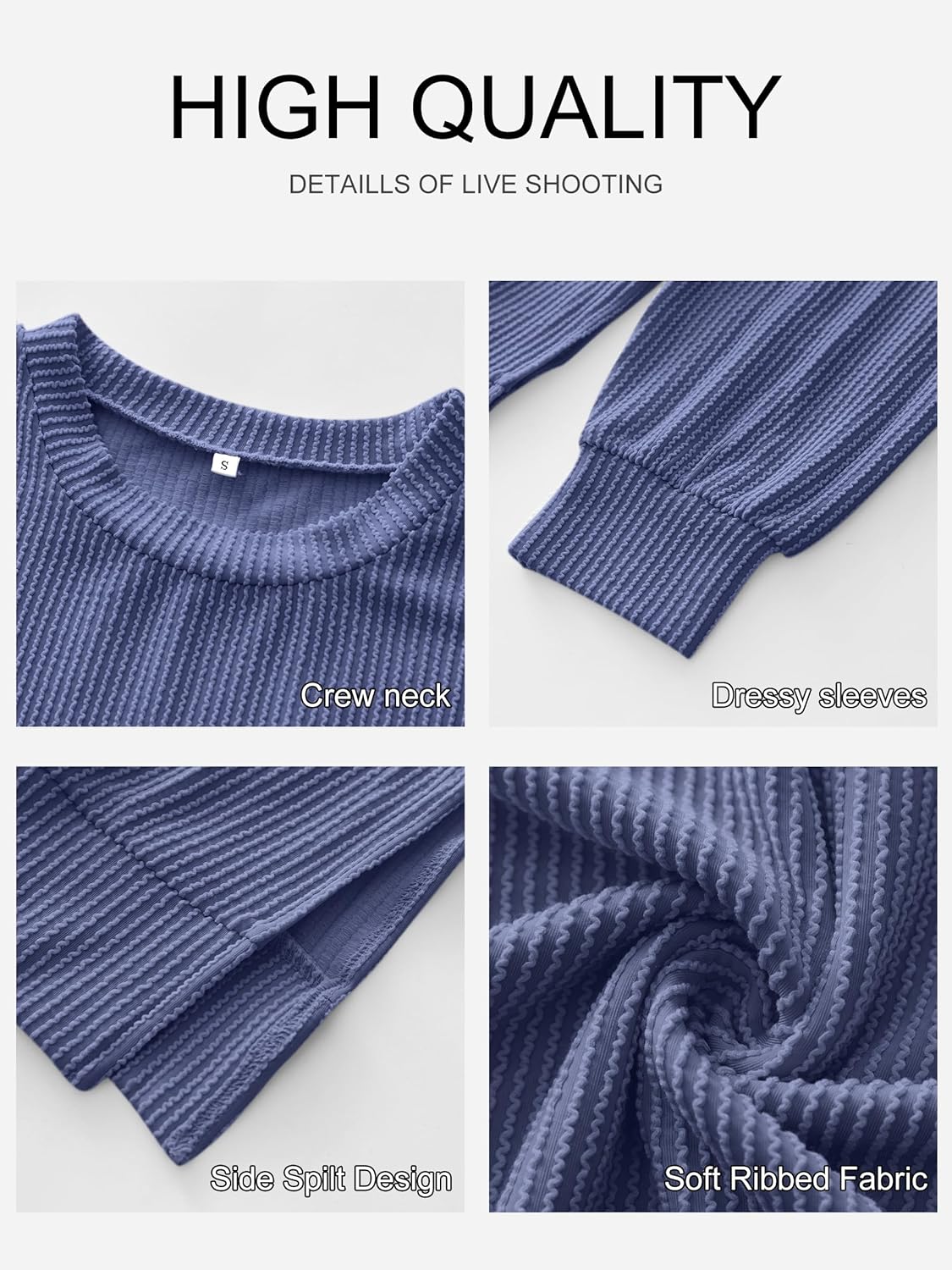 ANRABESS Womens Oversized Long Sleeve Shirts Ribbed Knit Tunic Tops Side Spilt Casual 2025 Fall Outfits - Image 8