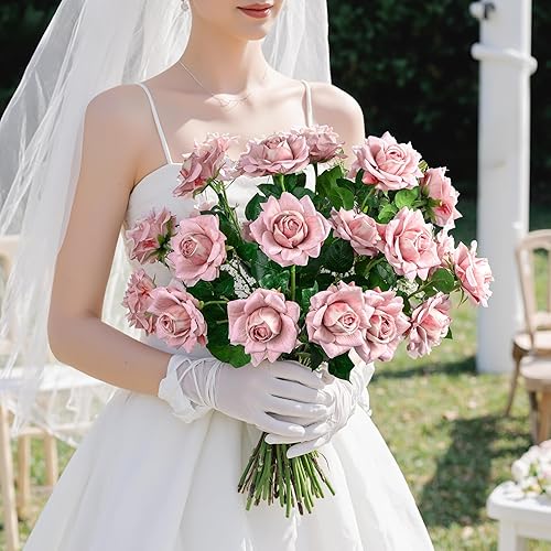 Miniatura 8 de Flores artificiales, rosas artificiales, rosas falsas de 23.2 pulgadas de tallo largo, flores artificiales para jarrón alto, rosa de seda, adecuadas