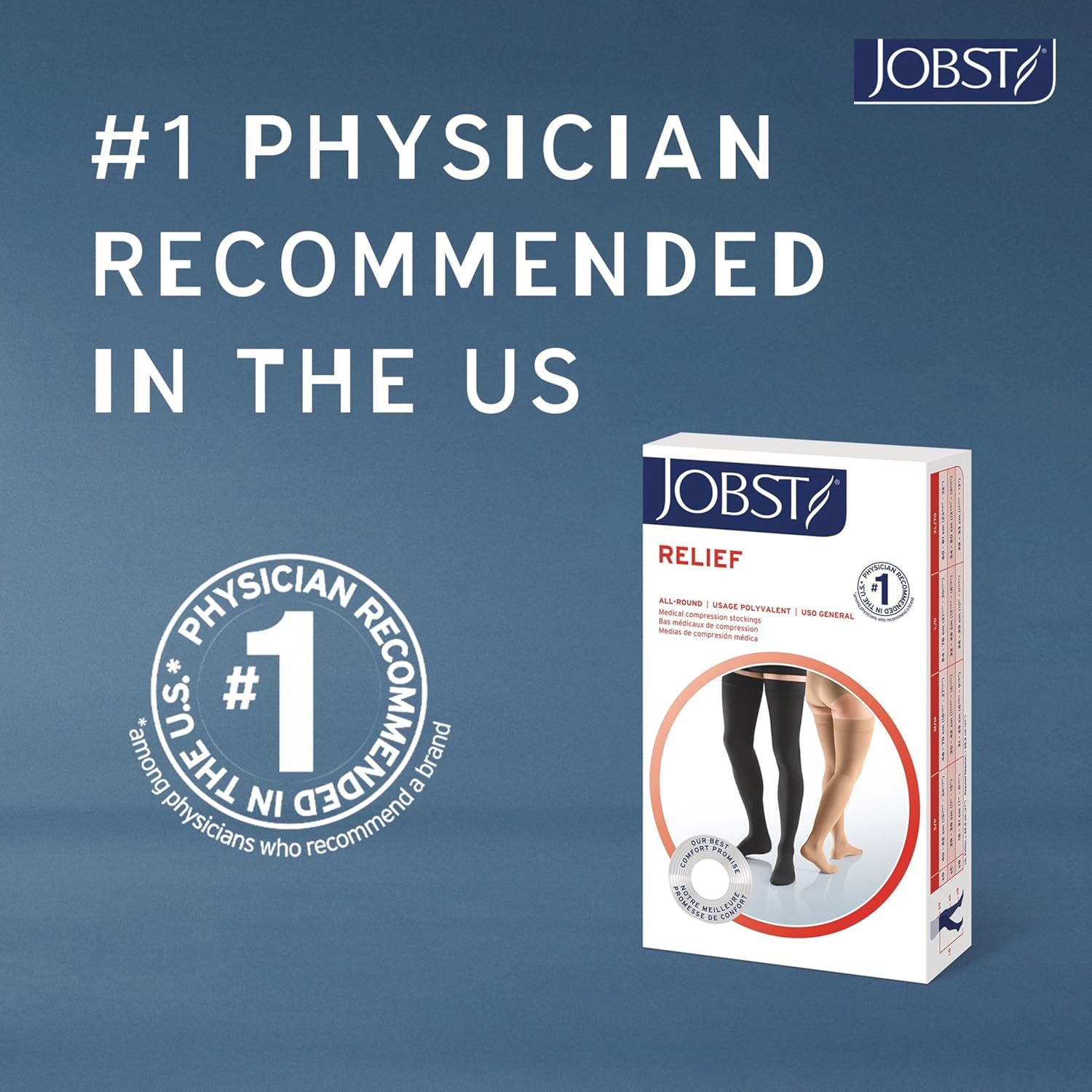 JOBST Relief Knee High Graduated Compression Socks 20-30mmHg - Comfortable Unisex Design with Silicone Dot Band - Closed Toe, Black, Medium