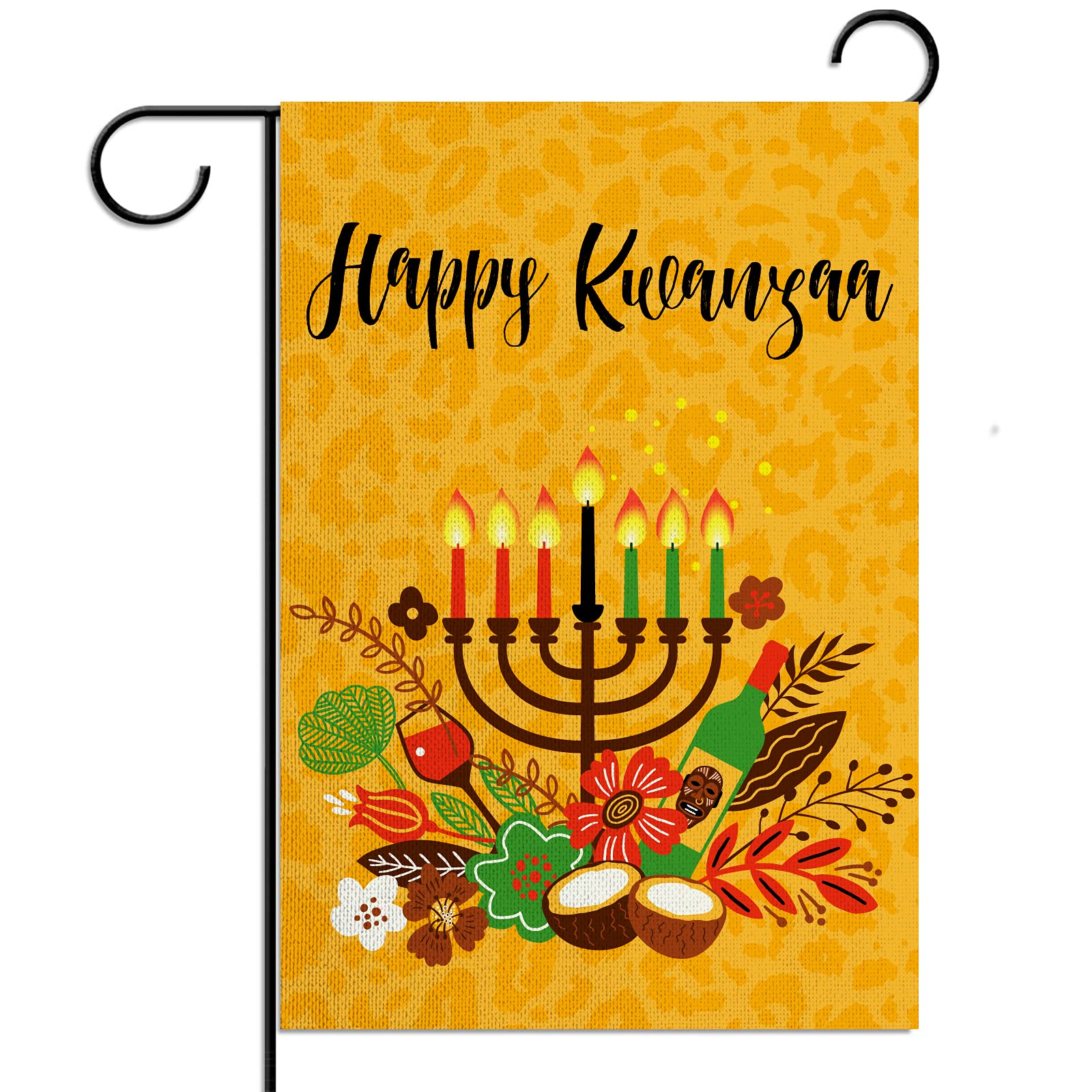 Jiudungs Happy Kwanzaa Garden Flag 12.5×18'' Kwanzaa Decoration Outdoor Kwanzaa Kinara Candles Decor African Heritage Holiday Decoration and Supplies for Home