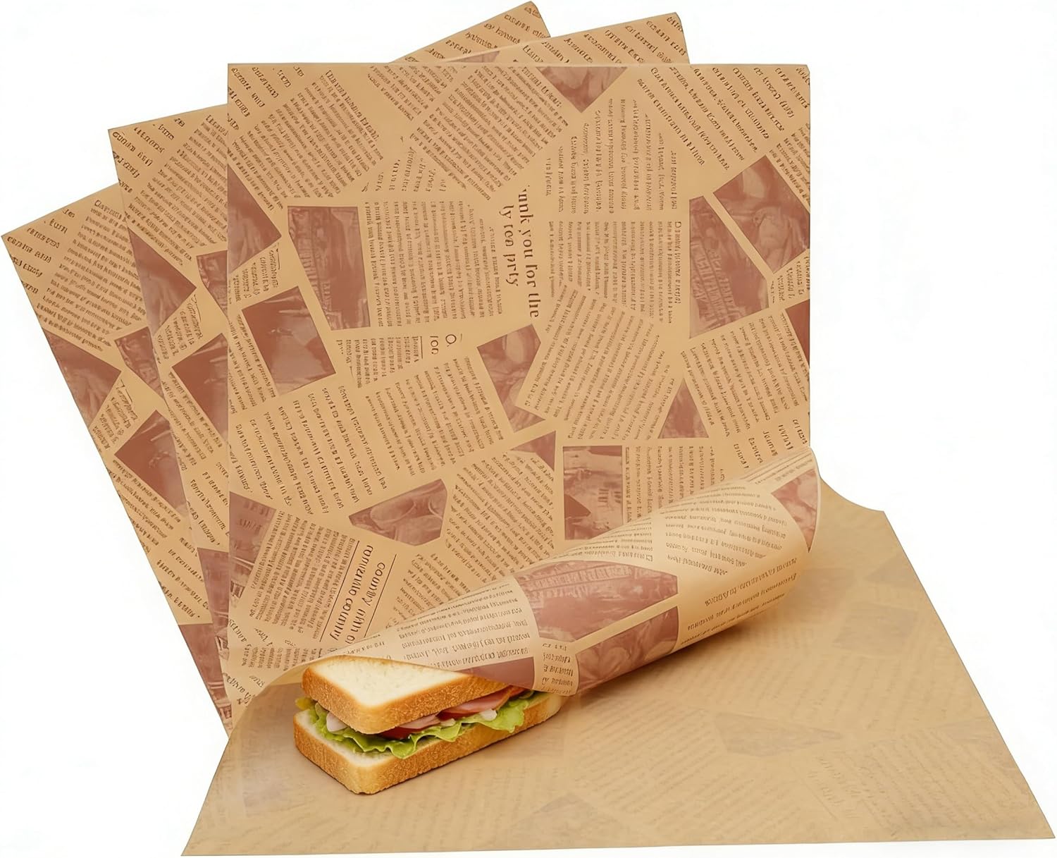1000 Pcs 12" x 12" Grease-Resistant Deli Wax Paper Sheets, Food-Grade Basket Liners & Sandwich Wraps for Burgers, Hot Dogs, BBQ, Picnic (Brown Newsprint, 12" x 12")