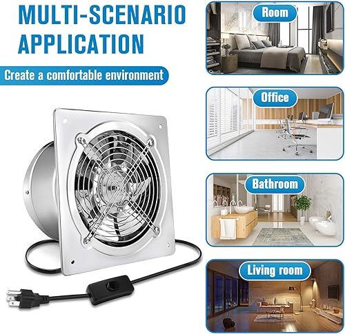 Miniatura 7 de Exhaust Fan 8 Inch, 576 CFM Ventilation Extractor Fan with Damper, Wall Mount Household Ventilation Fans, Potable Metal Attic Exhaust Fan for