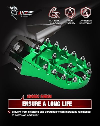 Miniatura 4 de MZS Estriberas para motocross CNC, pedal de reposapiés ancho MX verde compatible con KX250F 06-18  KX250 19-24  KX450F 07-18  KX450 19-24  KX250X