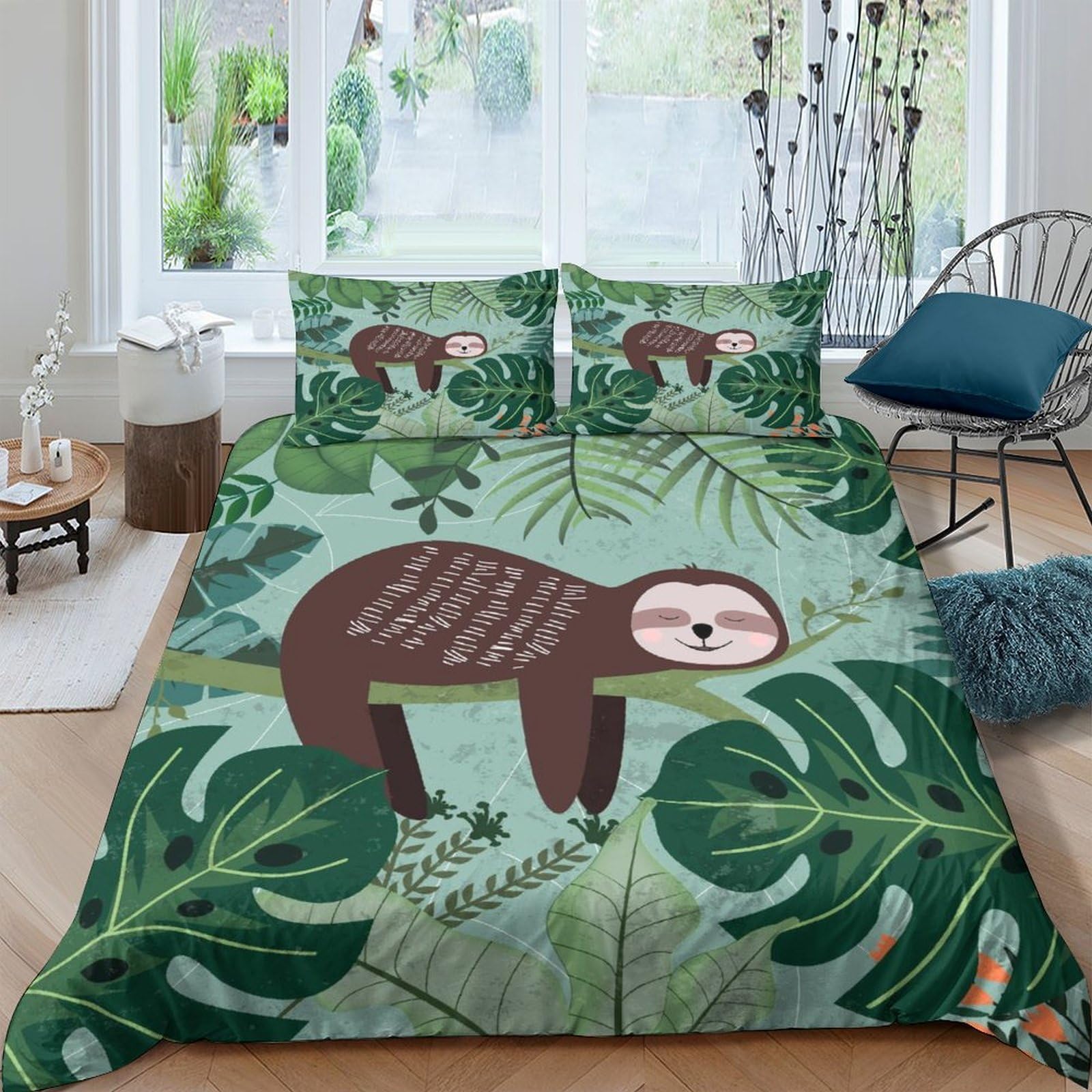 Ctjqhvkz Style-4 3D Printed Sloth Jungle Fitted Sheet Microfiber Soft Anti-Slip Forest Leaves Mattress Cover For Bedroom Dorm Decor Single（135X200cm）