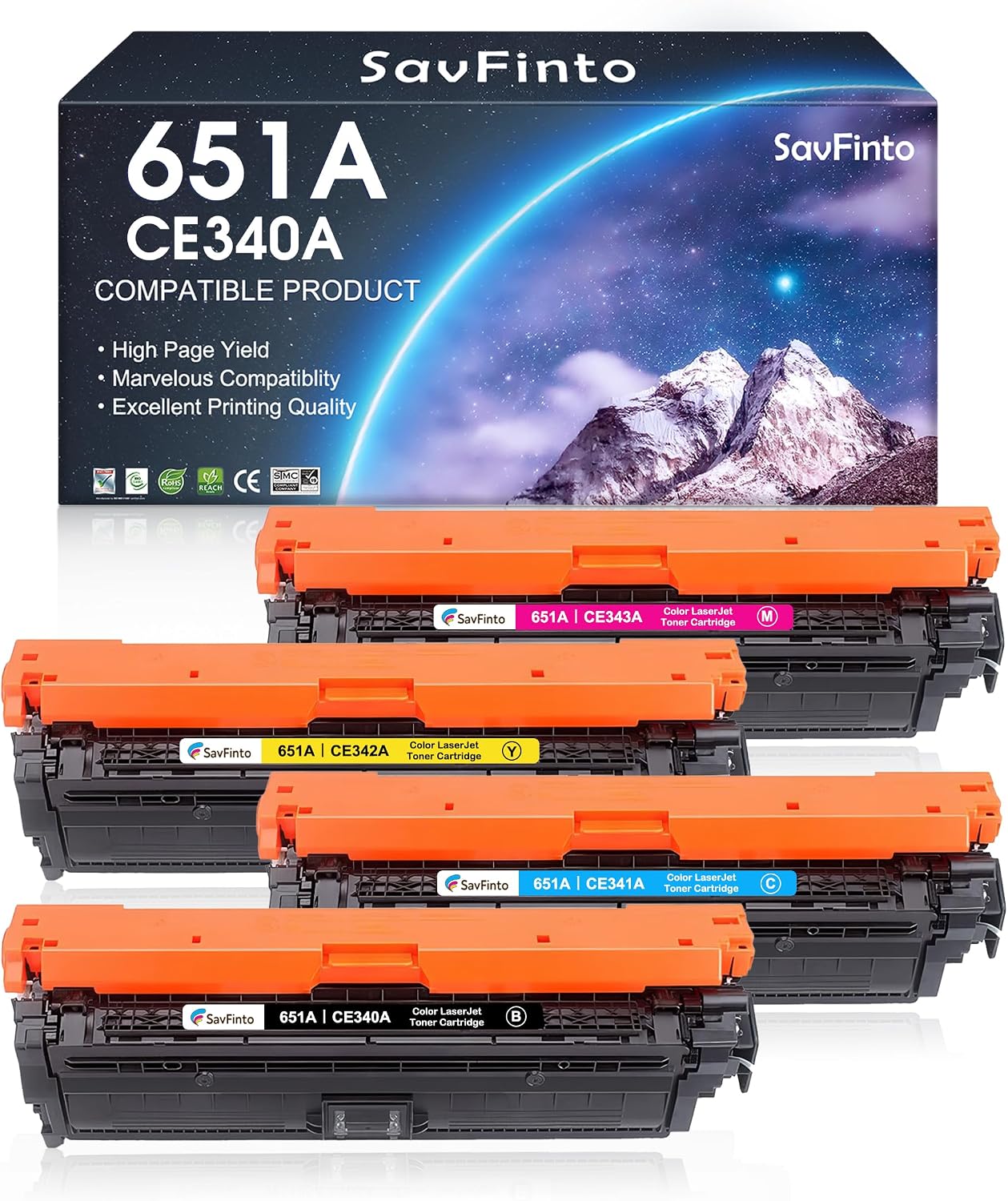 651A Toner Cartridge Replacement for HP 651A CE340A CE341A CE342A CE343A Toner Cartridge for HP LaserJet Enterprise 700 Color MFP M775 M775dn M775f M775z M775z+ Printer (BCMY, 4-Pack)