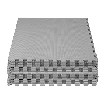 HealSmart 12 Inch Puzzle Exercise Mat, High-Density EVA Foam Floor Tiles for Home Gym, Workout Equipment, Protective Floor Padding & Kids Play Areas, Grey, 48 Sq Ft - 12 Tiles