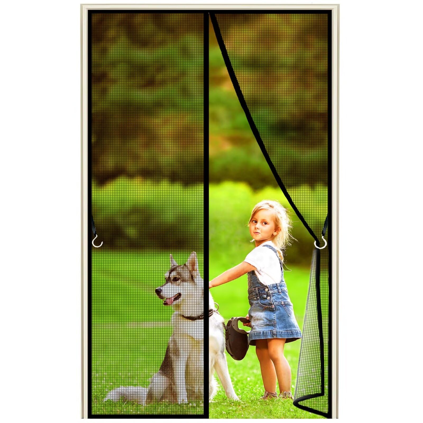 Topzxl Black Fly Screens Doors Nets Patio Curtain Insect Mesh For Keeping Out Flies & Bug, 210X160cm Fly Screens French Doors, Shut Automatically, 1995-Size