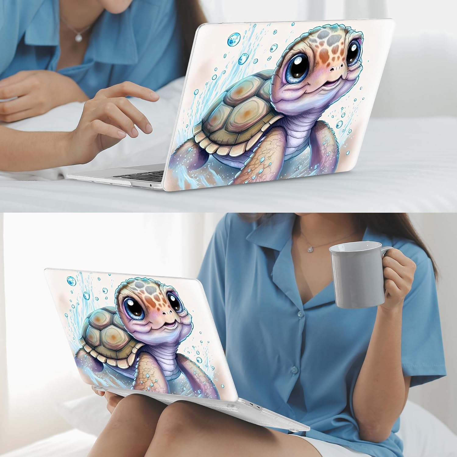 Mektron for MacBook Pro 13-inch Case 2022 2021 2020 Release A2338 M2 M1 A2289 A2251, Printed Plastic Hard Shell Cover for New MacBook Pro 13.3-inch Touch Bar Fits Touch ID，Cute Turtle