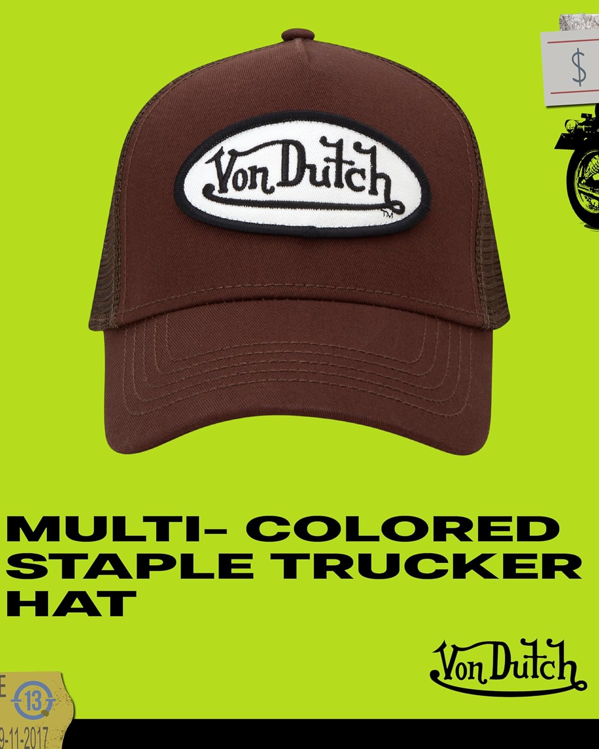 Von Dutch Unisex Trucker Hat - Curved Bill Mesh Back Retro Classic Colorblock Snapback Baseball Cap for Men and Women