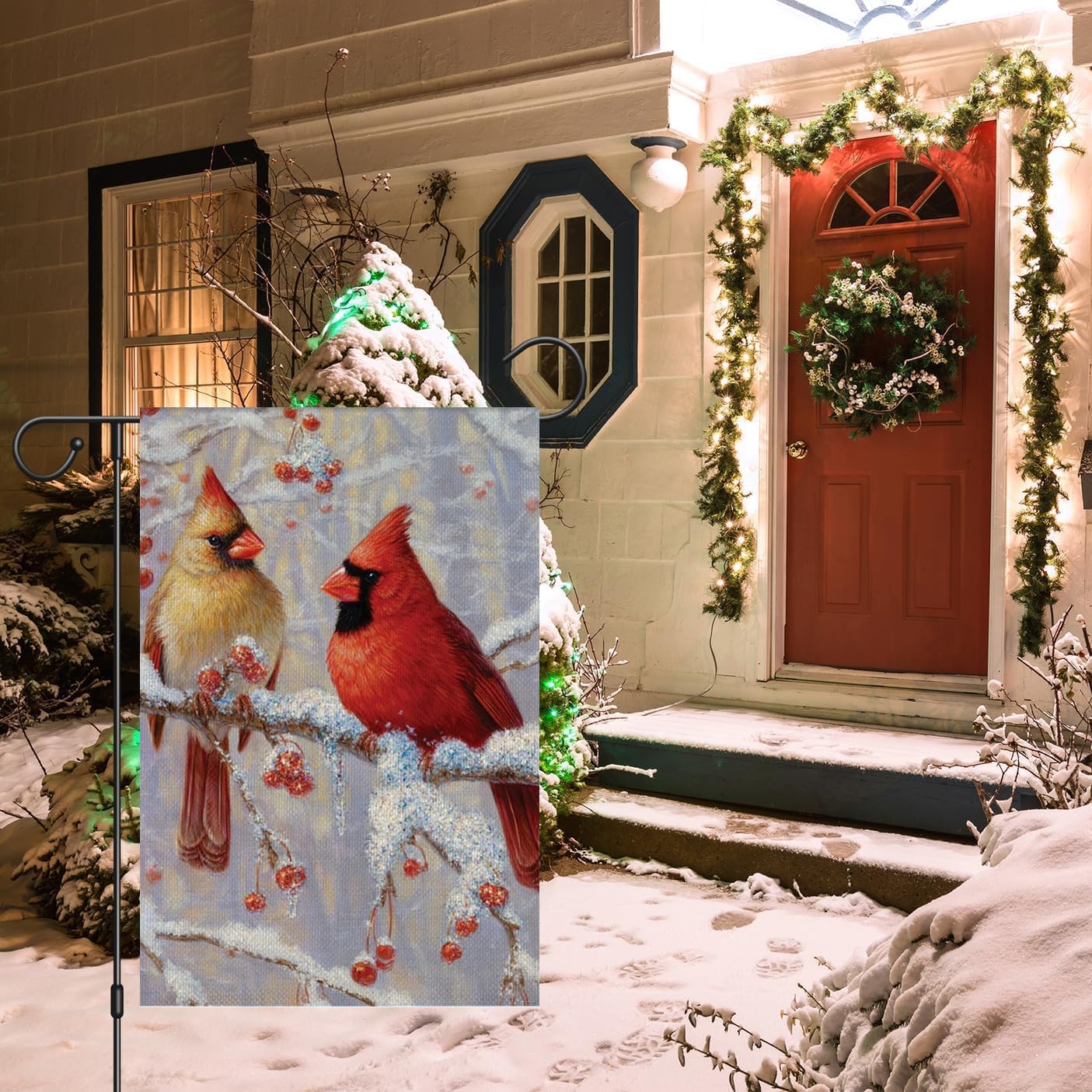 Cardinal Pine Twigs Berry Winter Garden Flag 12x18 Inch Double Sided,Snowflakes Trees Christams Farmhouse Small Burlap Seasonal Holiday Yard Outdoor Decor Bird6 - Image 2