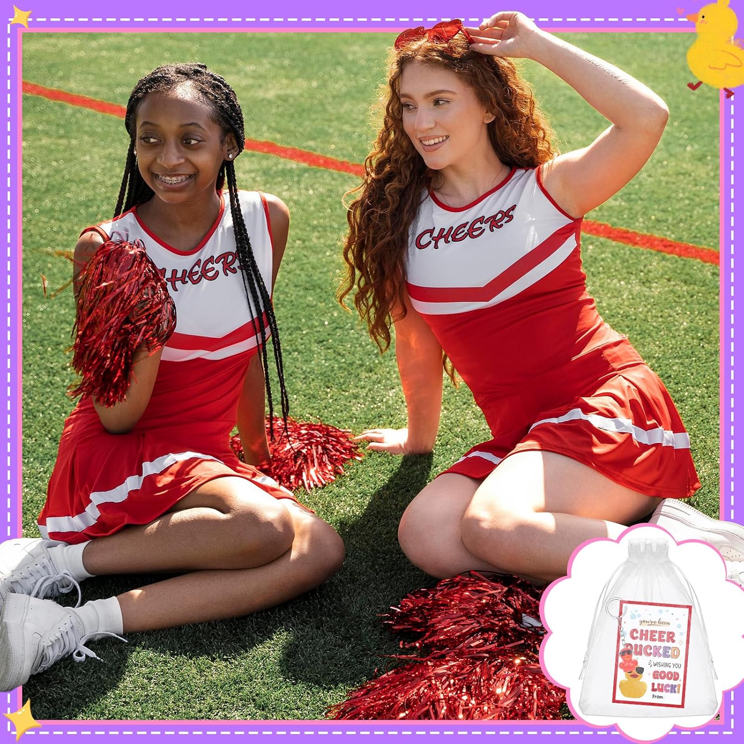 24 Set Cheer Gifts Bulk Duck Keychain Cheerleading Card Inspirational Gift for Cheerleader Team Cheer Competition Favor - Image 4