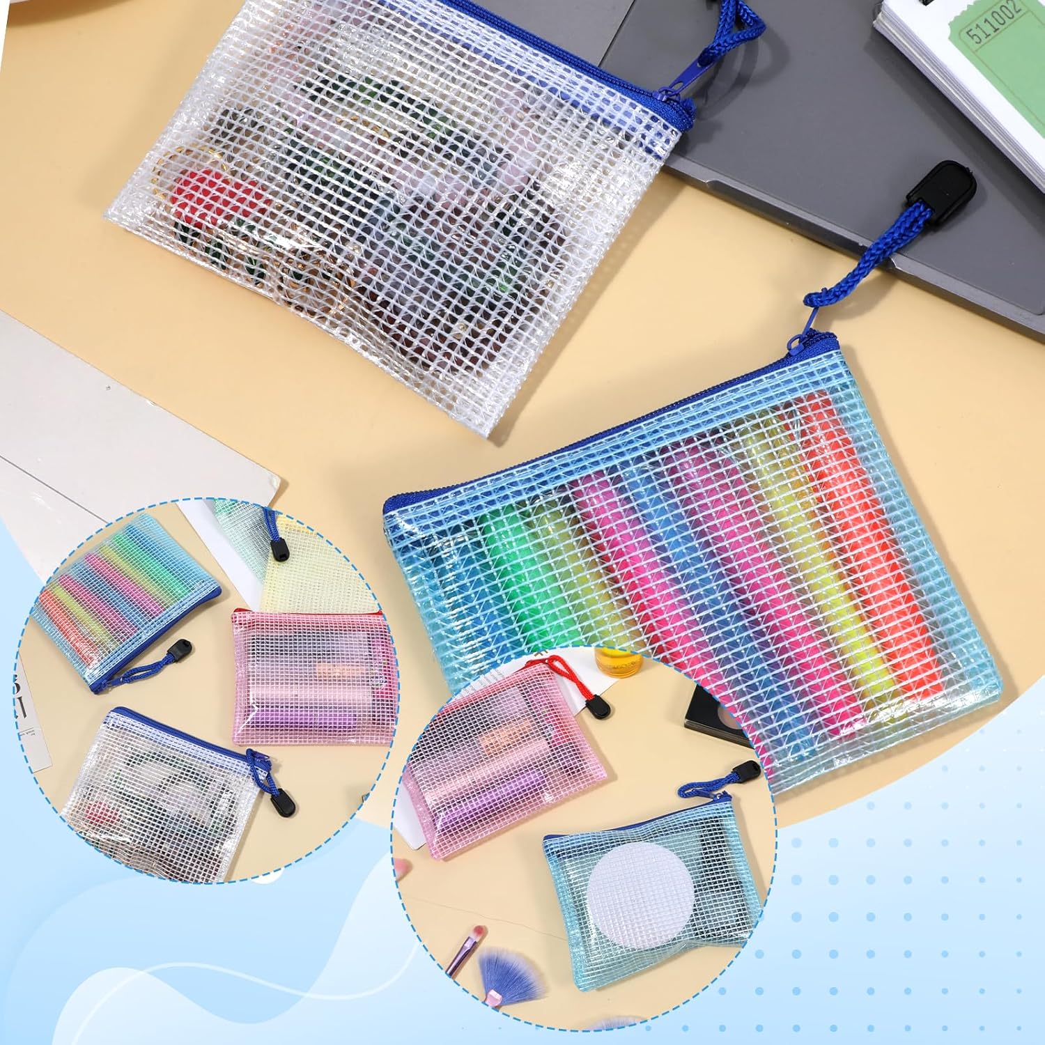 6 PCS Mesh Zipper Cosmetic Bags, Small Mesh Zipper Pouch Bag for Purse, Meshs Makeup Pouch, Pencil Case Mini Meshs Bags with Zippers, Size 4.7" x 4" Travel Pouches for Daily Toiletrie - Image 7