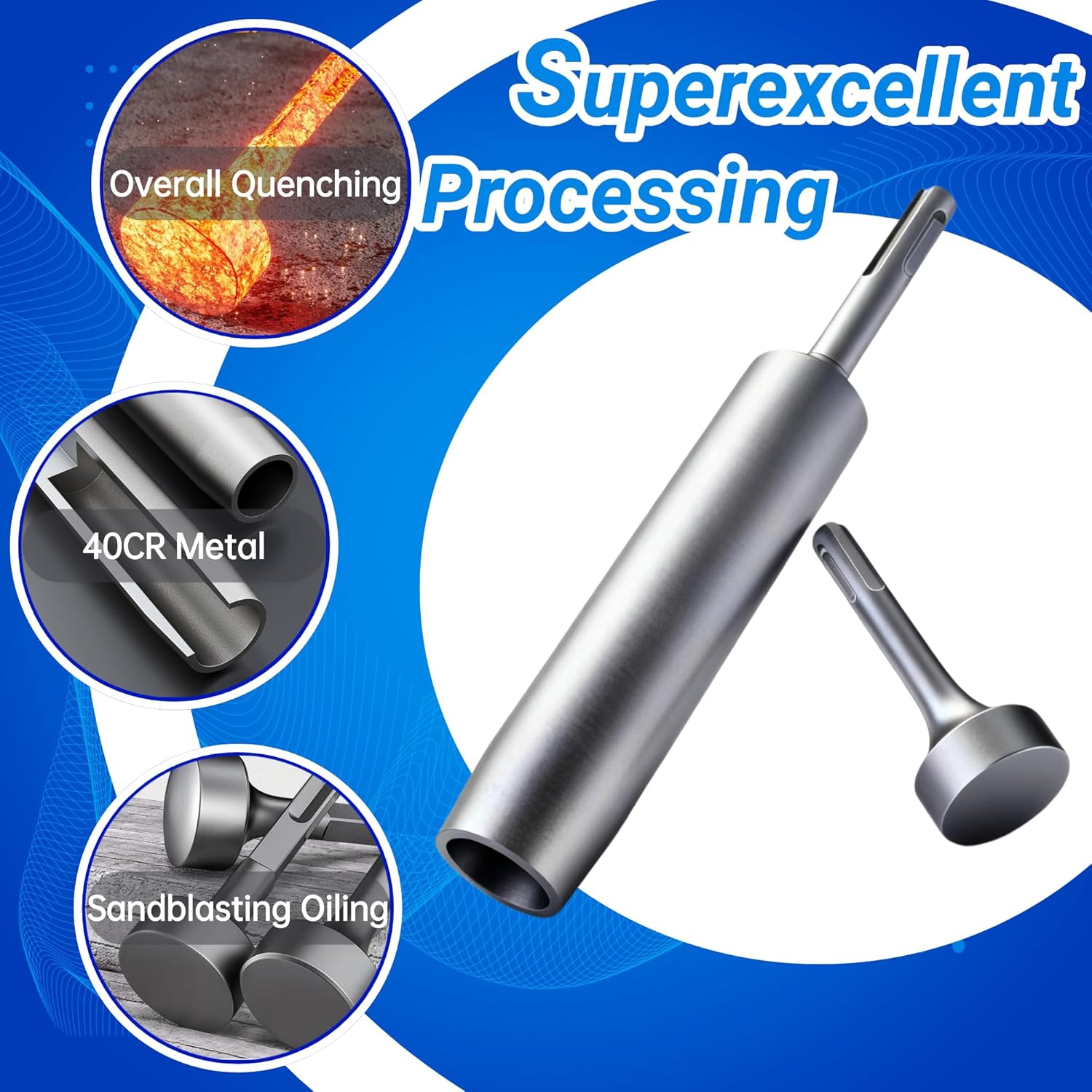 SDS Plus Ground Rod Driver Bits for 5/8"&3/4" Ground Rod Driver Bit with Heavy Duty Forged Steel Drill Bit Rotary Hammer for Dewalt, Milwaukee & Other SDS Rotary Hammer Drillst (1 Set)